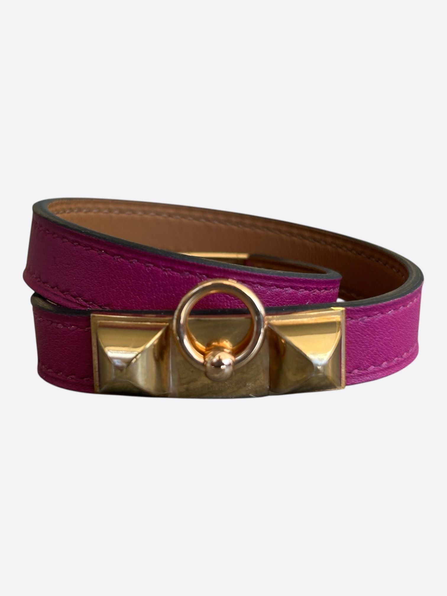Hermes Purple Swift & Gold Hardware Rivale Double Tour Bracelet Size ONE SIZE - 1 Thumbnail