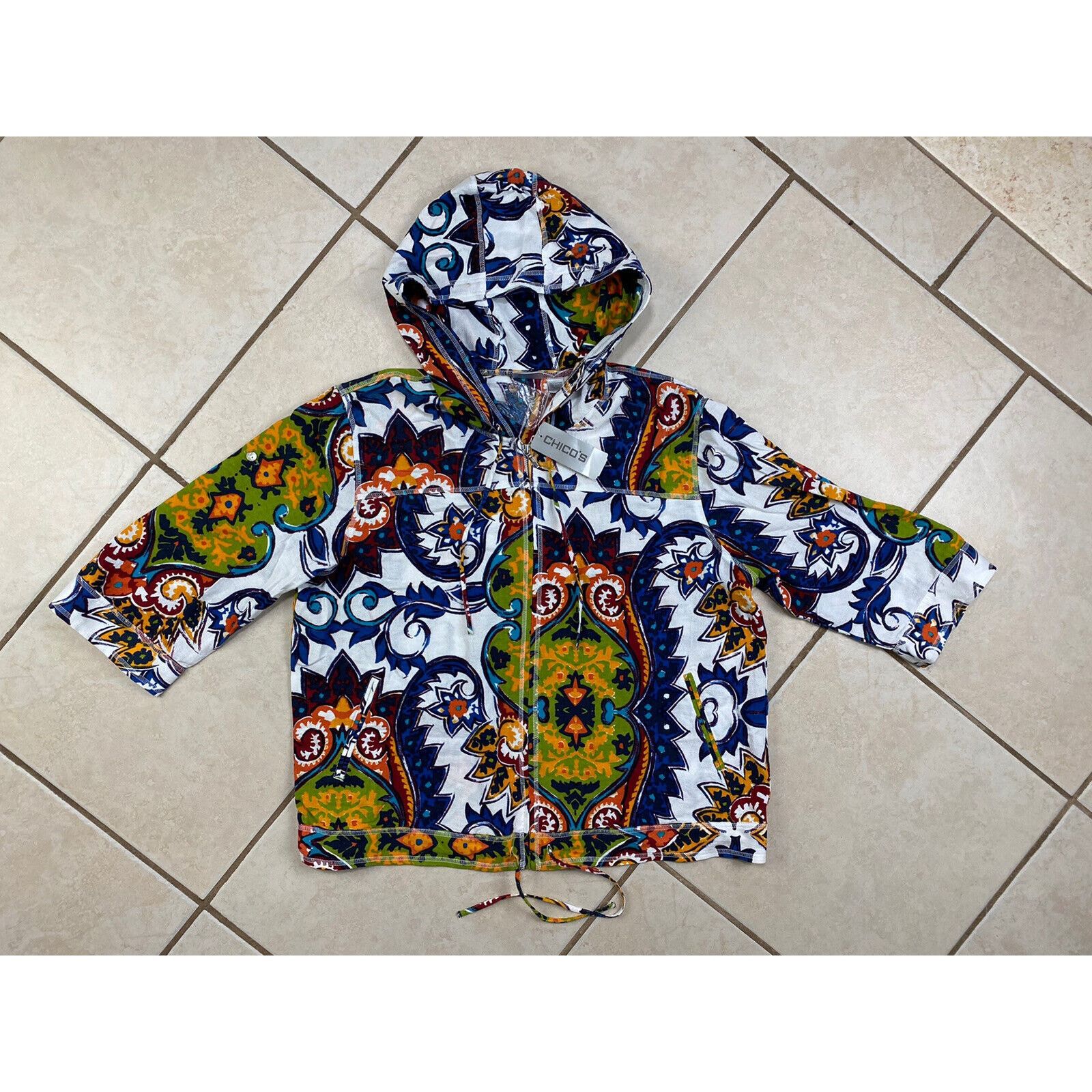 Chicos NWT Chico's Lightweight Paisley Hoodie 3/4 Tab Sleeve Zip Size XL / US 12-14 / IT 48-50 - 1 Thumbnail