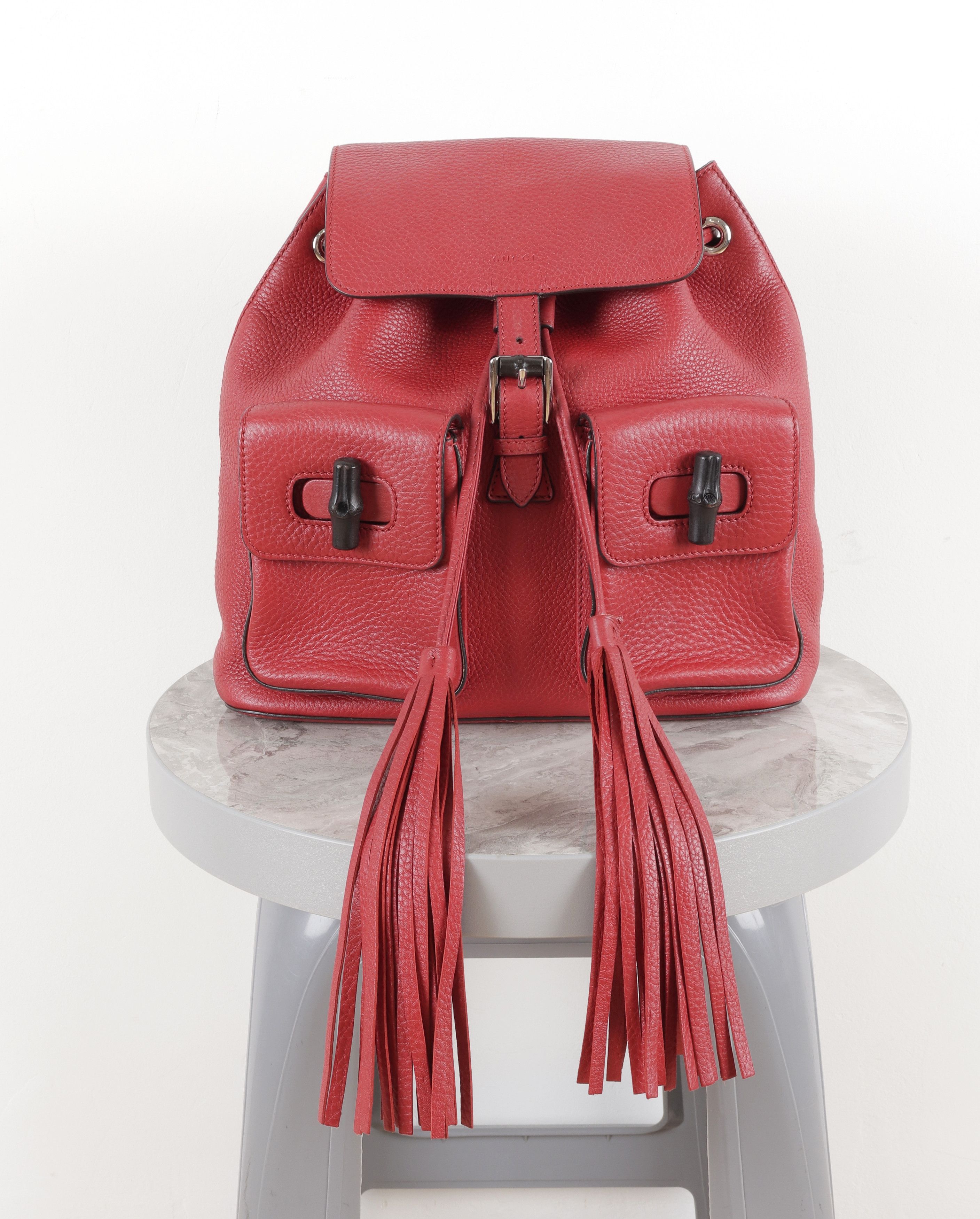 Gucci GUCCI Bamboo Tassel Leather Red Backpack Medium Size ONE SIZE - 2 Thumbnail