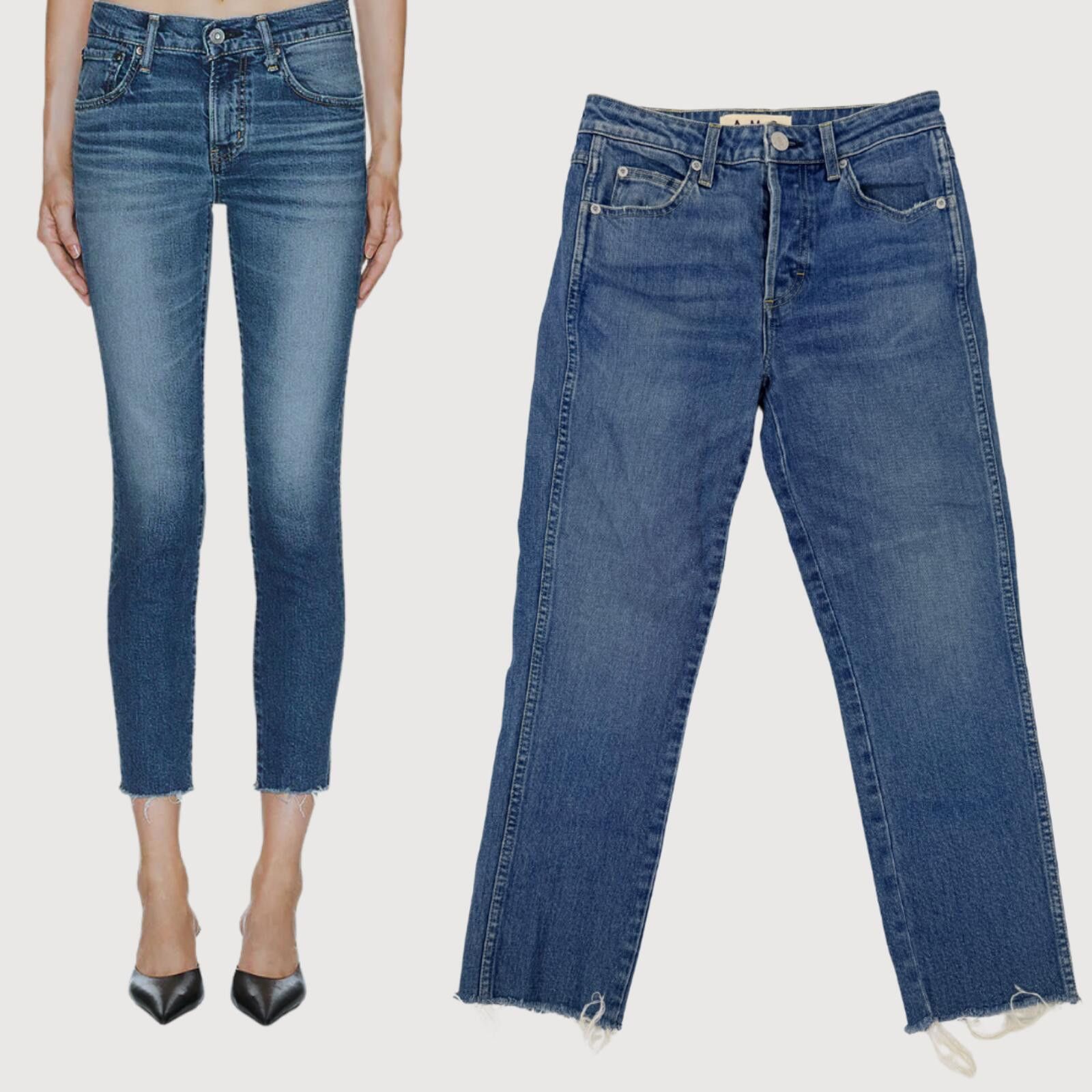 AMOMENTO AMO Babe High Rise Cigarette Jeans Raw Hem 26 Size 26" / US 2 / IT 38 - 1 Thumbnail