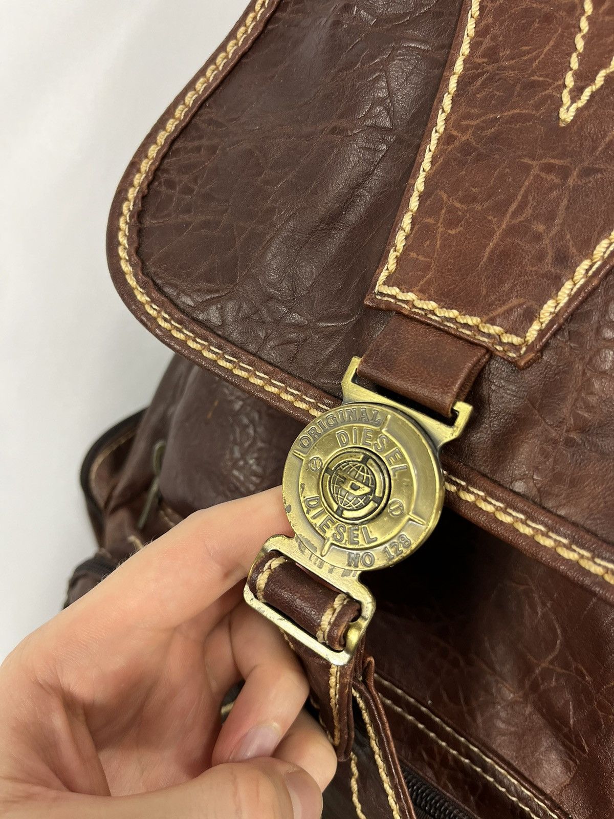 Diesel × Diesel Black Gold Vintage Diesel 90s Leather Backpack Sling Bag 90s Size ONE SIZE - 6 Thumbnail
