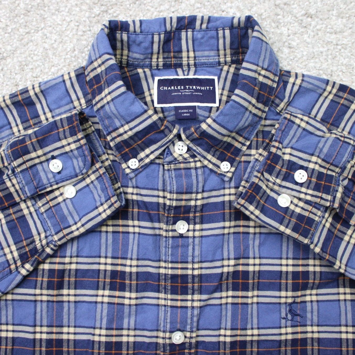Charles Tyrwhitt Charles Tyrwhitt Shirt Mens Large Blue/Yellow Classic Fit Long Sleeve Flannel Size US L / EU 52-54 / 3 - 2 Thumbnail