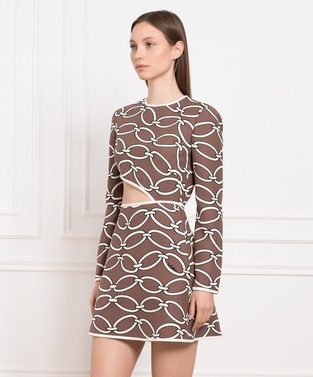 Valentino o1y0326 Mini Dress in Brown/White Size M / US 6-8 / IT 42-44 - 3 Thumbnail