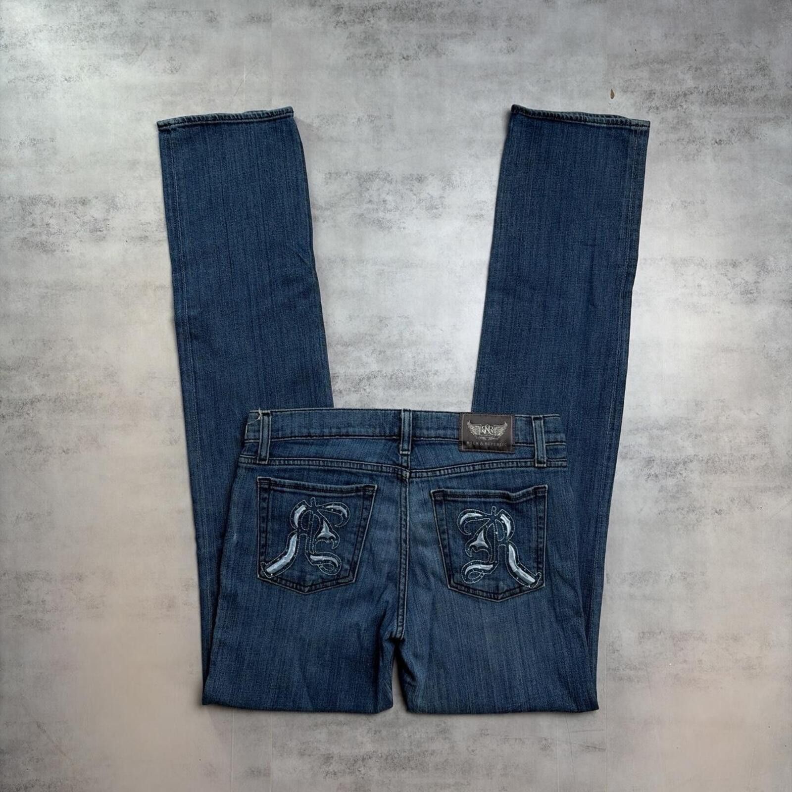 Other Y2K Blue Rock & Republic Grunge Gothic Straight Denim Jeans Size 30" / US 8 / IT 44 - 1 Thumbnail