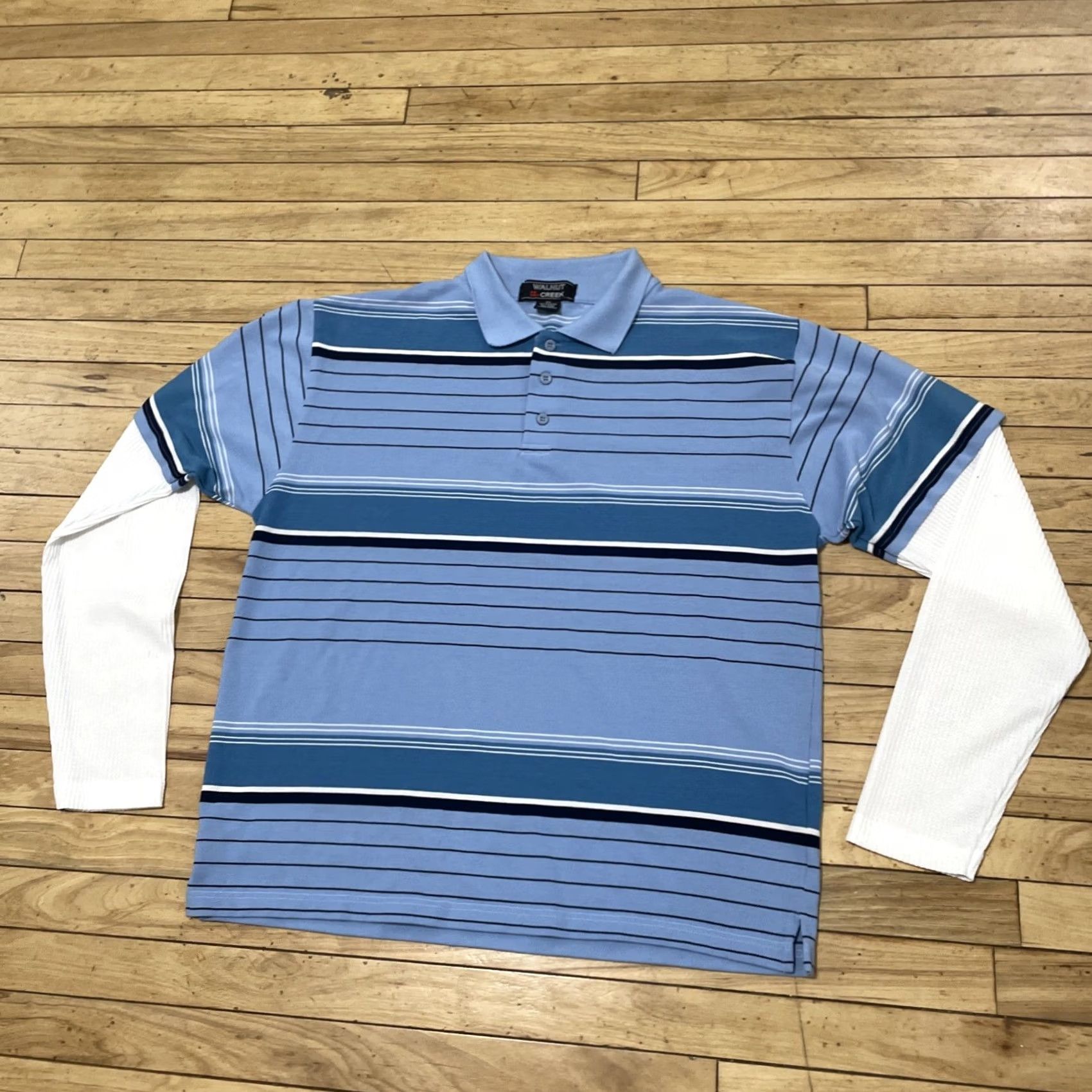 Vintage Walnut Creek Shirt Men 2XL Blue Black Striped White Layered Rugby Sleeves XXL Short Sleeve Size US XXL / EU 58 / 5 - 3 Thumbnail