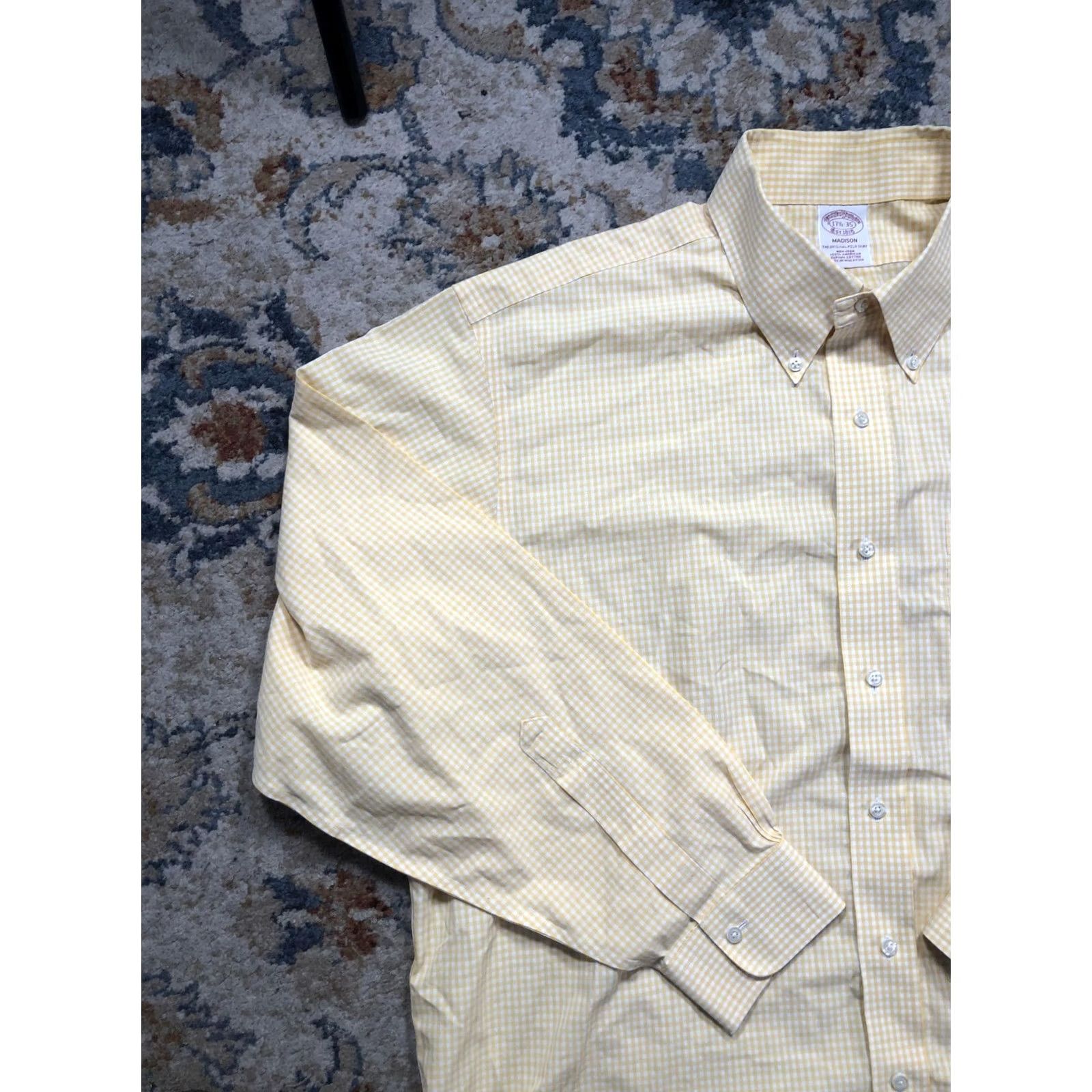 Brooks Brothers Brooks Brothers Madison Shirt Mens 17.5 34/35 Yellow Gingham Non Iron Supima Dress Shirt Button-Down Collar 100% Cotton Size US XXL / EU 58 / 5 - 3 Thumbnail