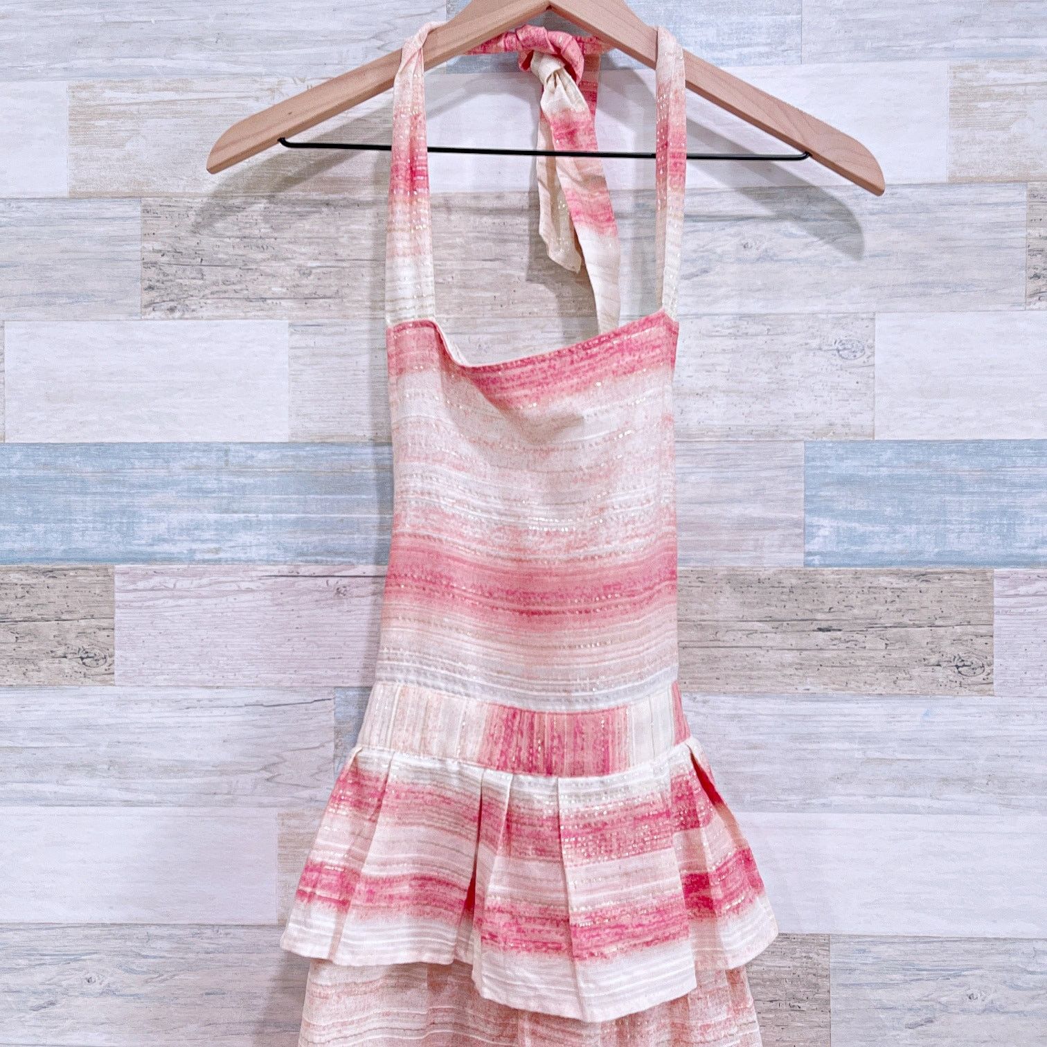 Anthropologie Anthropologie Ruffle Striped Apron Pink Womens One Size OS Size ONE SIZE - 4 Thumbnail