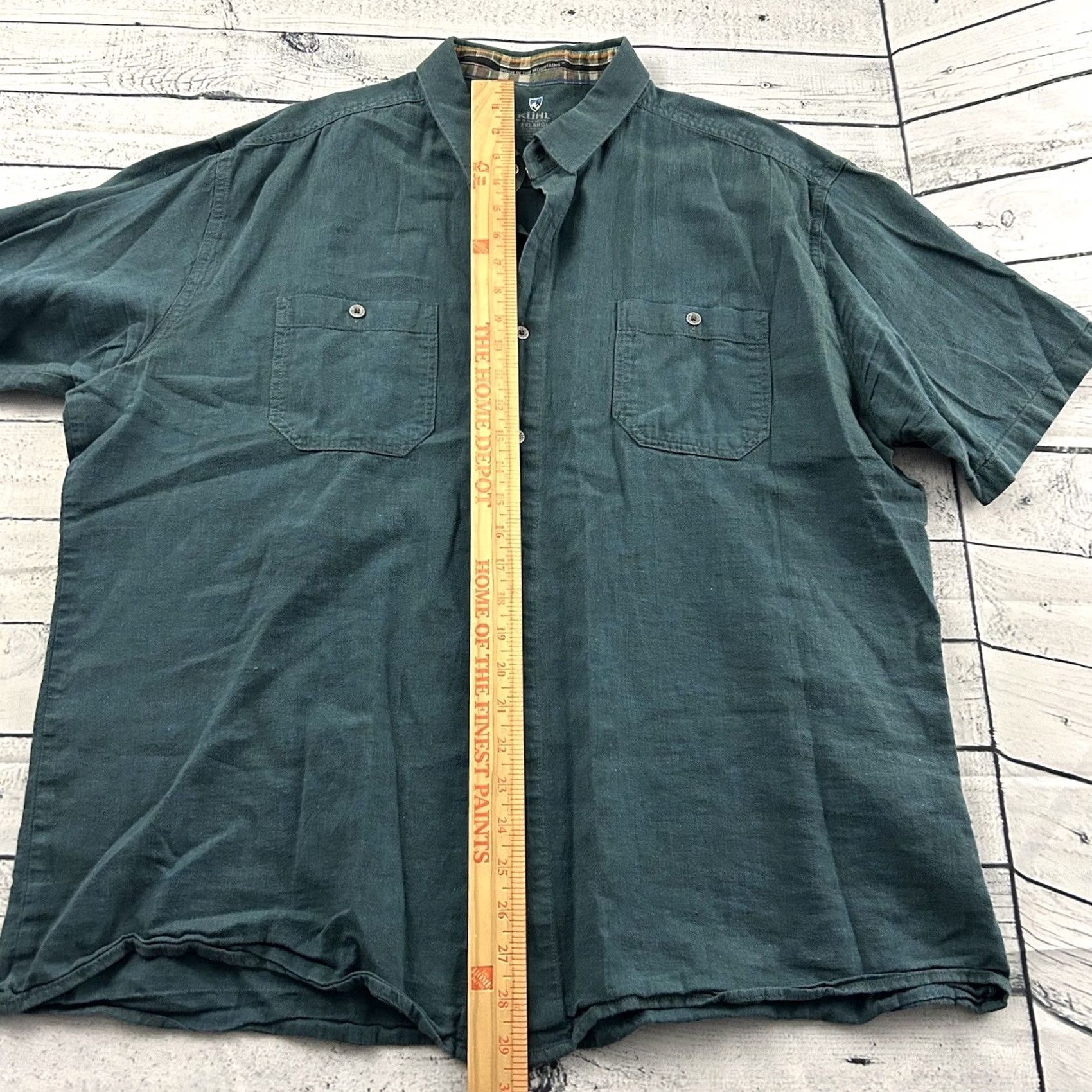 Vintage Kuhl Linen Blend Short Sleeve Button Front Shirt Men's XXL Green Blue Size US XXL / EU 58 / 5 - 4 Thumbnail