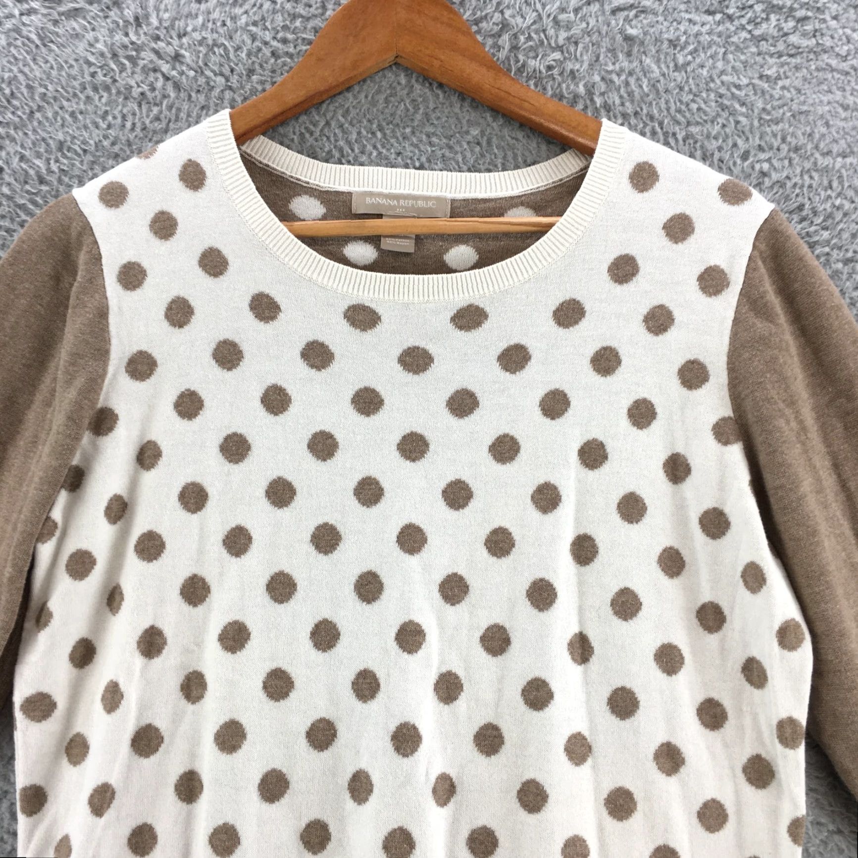 Banana Republic Banana Republic Polka Dot Pullover Sweater Womens L Cotton Blend Beige White Top Size L / US 10 / IT 46 - 2 Thumbnail