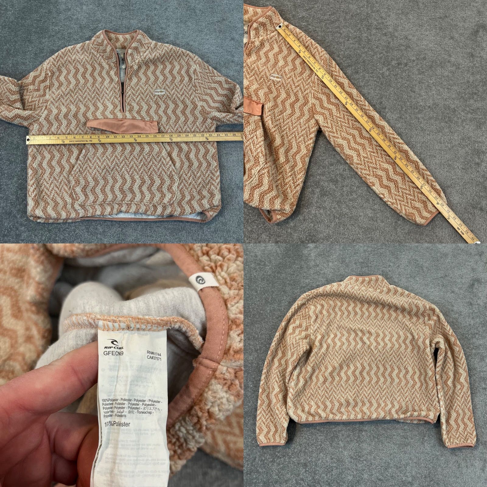 Rip Curl RIP CURL Jacket Womens Large Sherpa Pink Cream Anorak Sweater 1/2 Zip Fleece Size L / US 10 / IT 46 - 8 Thumbnail