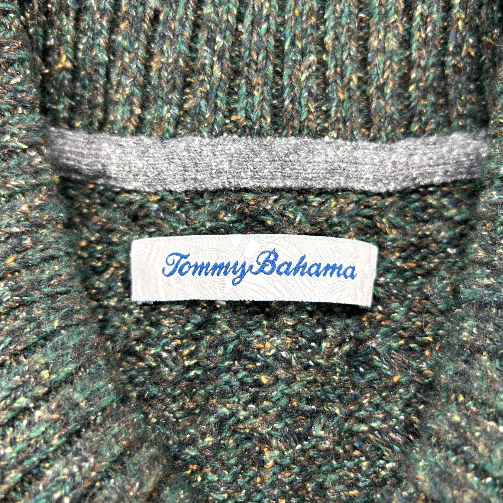 Tommy Bahama Tommy Bahama Sweater Mens XL Green Grey Pullover Wool Knit Shawl Cable Knit 90s Athletic Mens Sweater Size US XL / EU 56 / 4 - 4 Thumbnail
