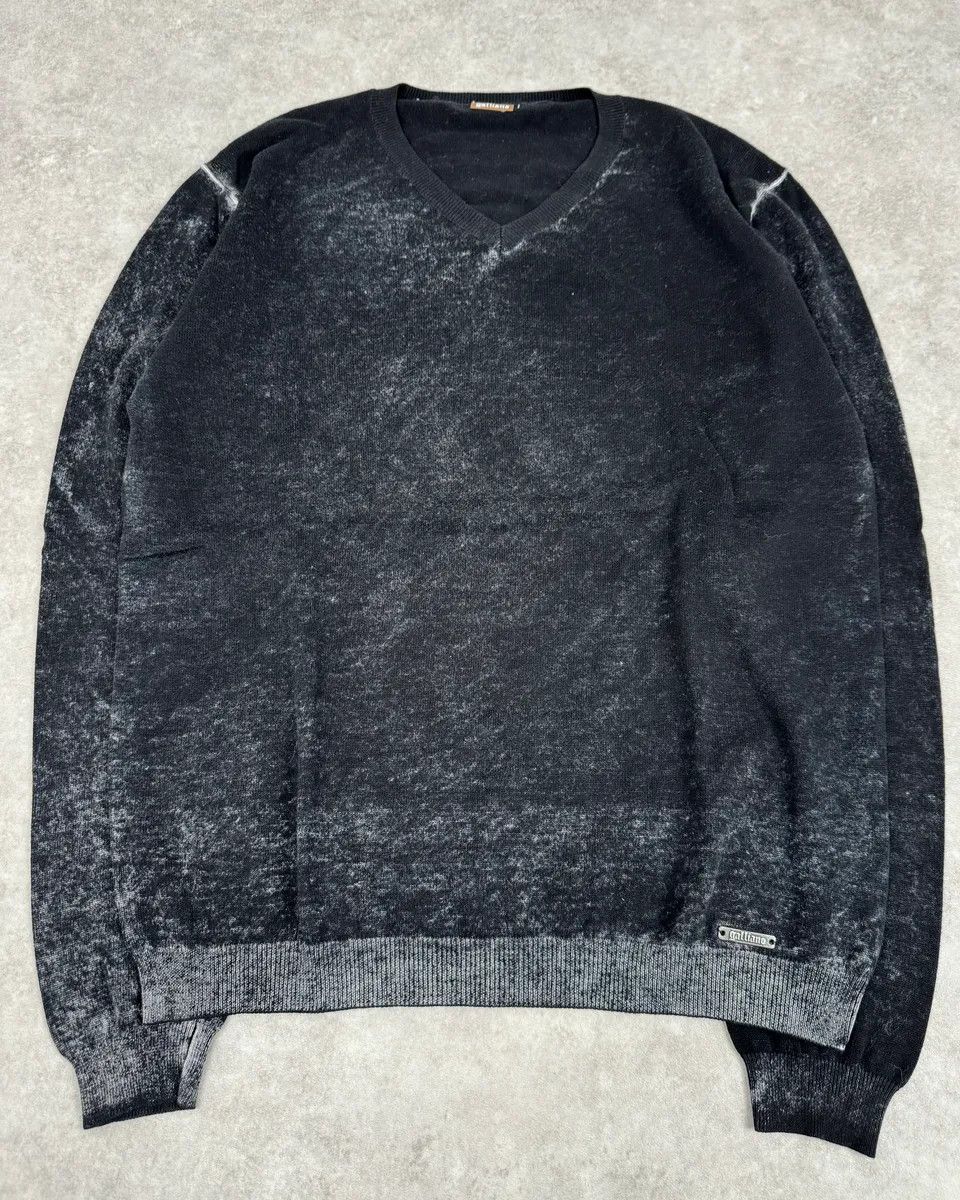 John Galliano 2010s John Galliano Black Eroded White Irregular V Neck Sweater Size US M / EU 48-50 / 2 - 4 Thumbnail