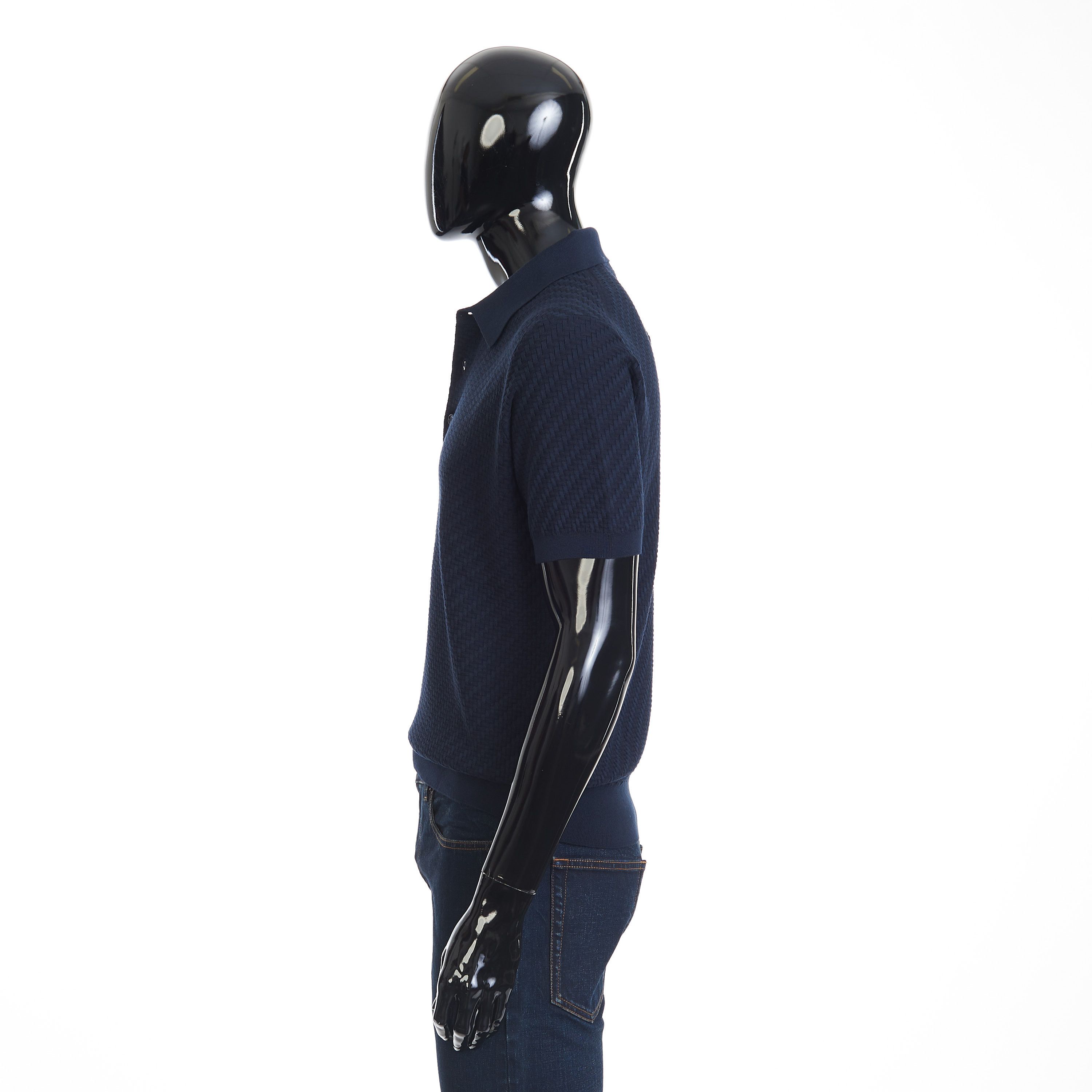 Brioni Navy Blue Polo Shirt - Trama Weave Cotton Silk & Cashmere Size US L / EU 52-54 / 3 - 3 Thumbnail