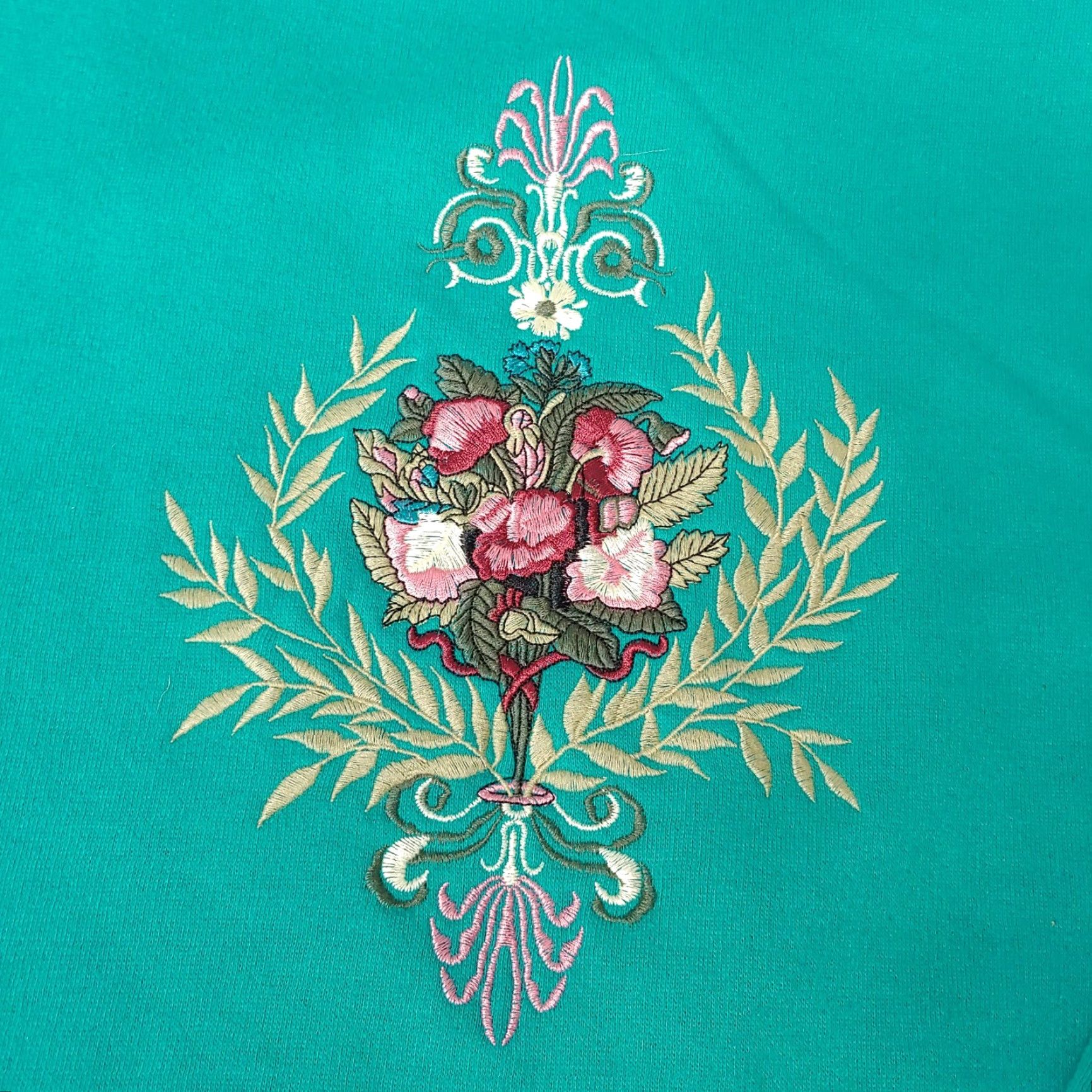 Vintage VINTAGE Sweatshirt Women S Embroidered Floral Cottagecore Turquoise Mock Neck Size S / US 4 / IT 40 - 3 Thumbnail