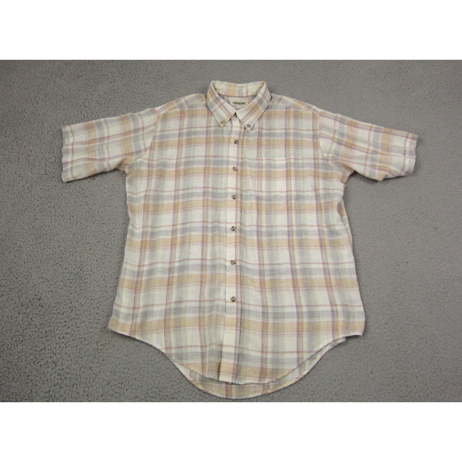 Vintage VINTAGE Campus Shirt Mens Regular 16-16.5 Large Beige Plaid 90s Collared Button-Up Short Sleeve Worldwide USA Size US L / EU 52-54 / 3 - 2 Thumbnail