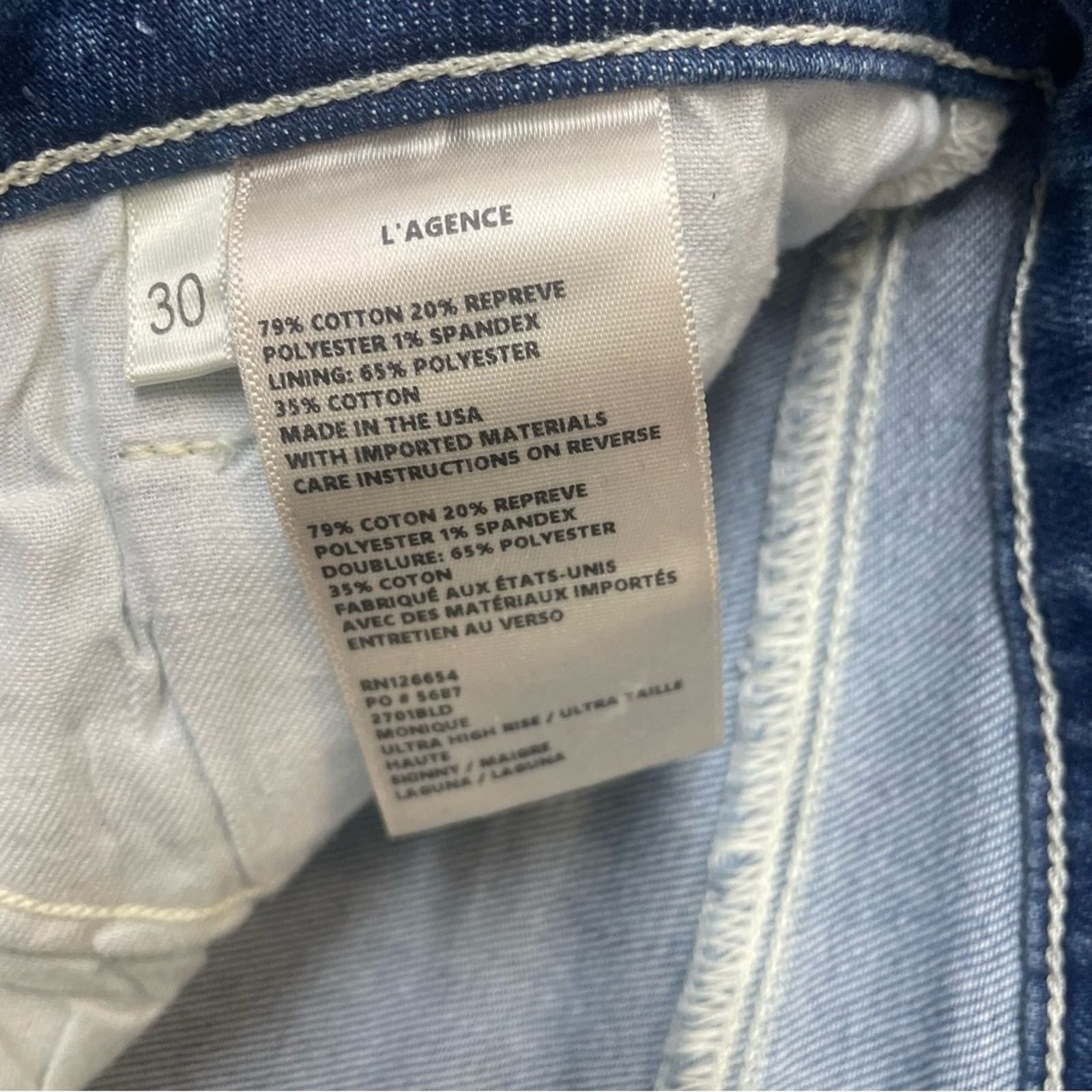 L'AGENCE L’Agence Monique Ultra High Rise Skinny Laguna Jeans size 30 Size 30" / US 8 / IT 44 - 8 Thumbnail