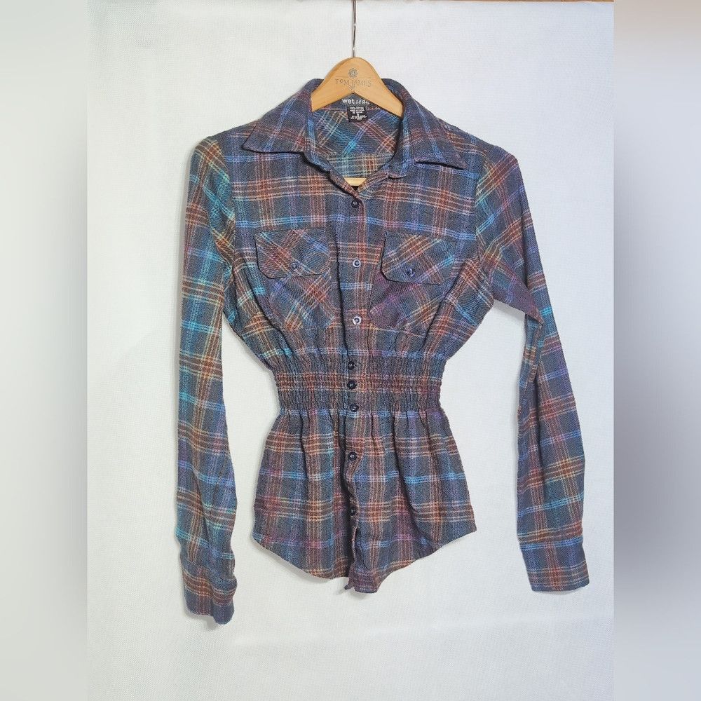 Other Vintage Wet Seal Sz S Plaid Button-Up Shirt with Smocked Wa Size S / US 4 / IT 40 - 4 Thumbnail