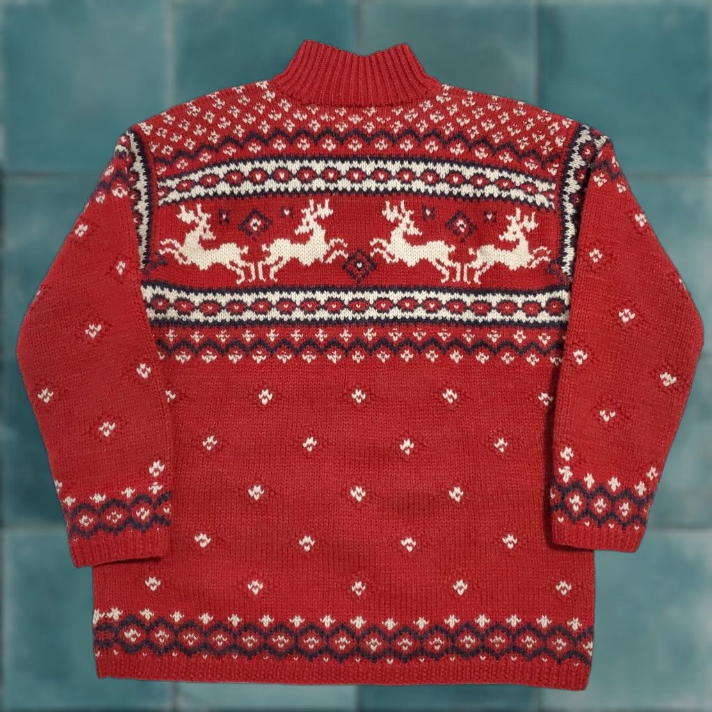 Ralph Lauren VINTAGE Lauren Ralph Lauren Sweater Woman S Red Wool Reindeer Nordic 1/4 Zip Mock Neck Hand Knit Winter Casual Christmas Size S / US 4 / IT 40 - 1 Thumbnail