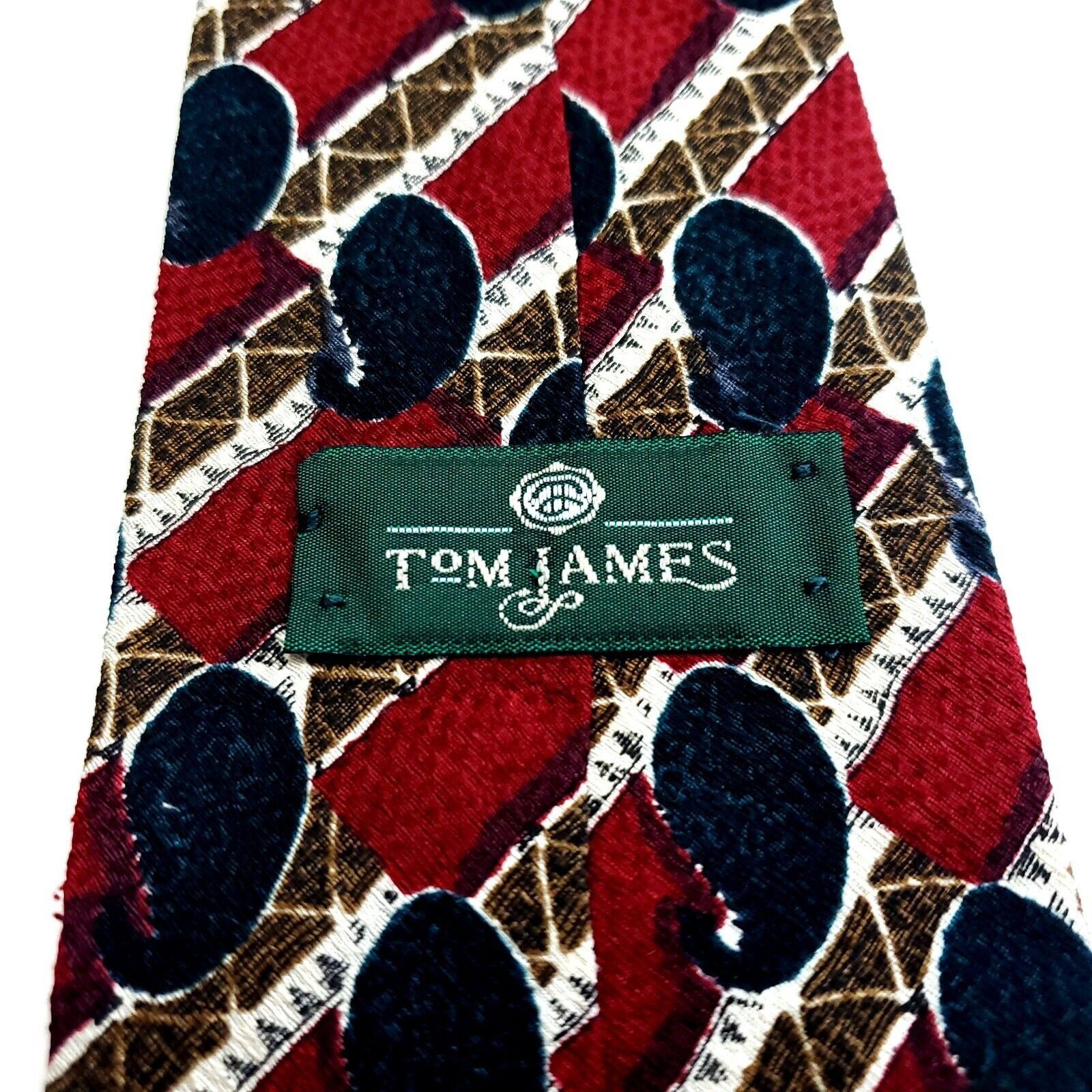Tom James Tom James Red Brown Jacquard Print Short Abstract Silk Tie Size ONE SIZE - 3 Thumbnail