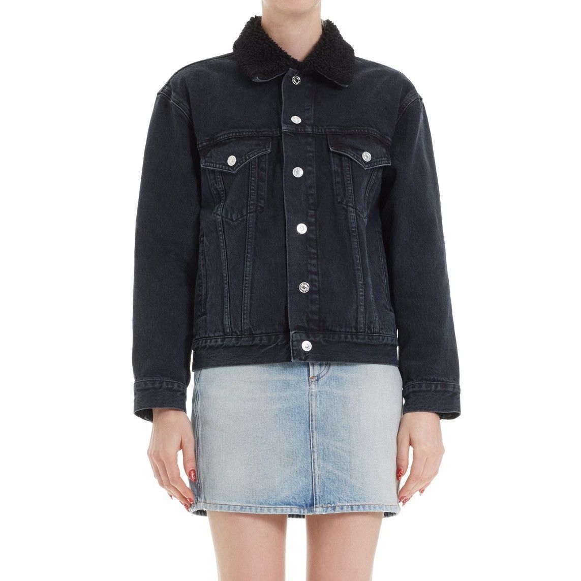 AGOLDE Harper Sherpa Collar Washed Black Denim Jacket