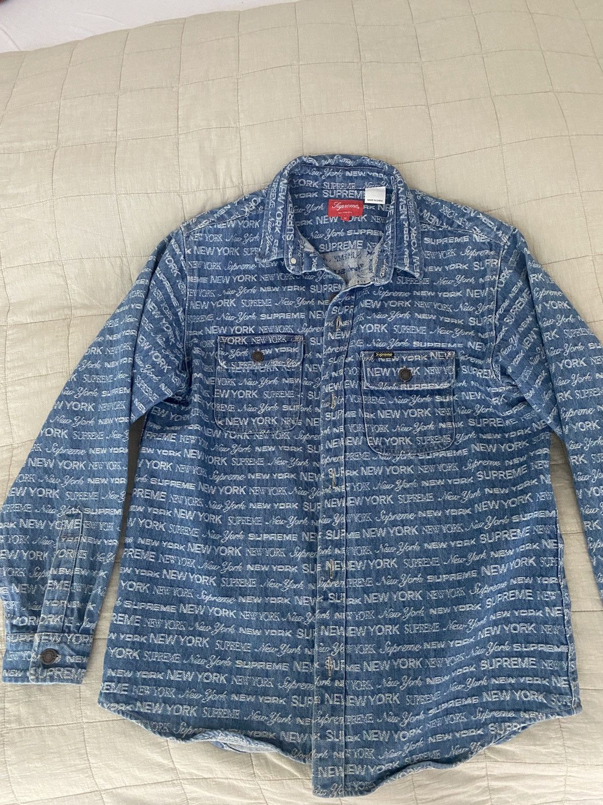 Supreme Supreme Multi Type Jacquard Denim Shirt Blue Size US M / EU 48-50 / 2 - 1 Thumbnail