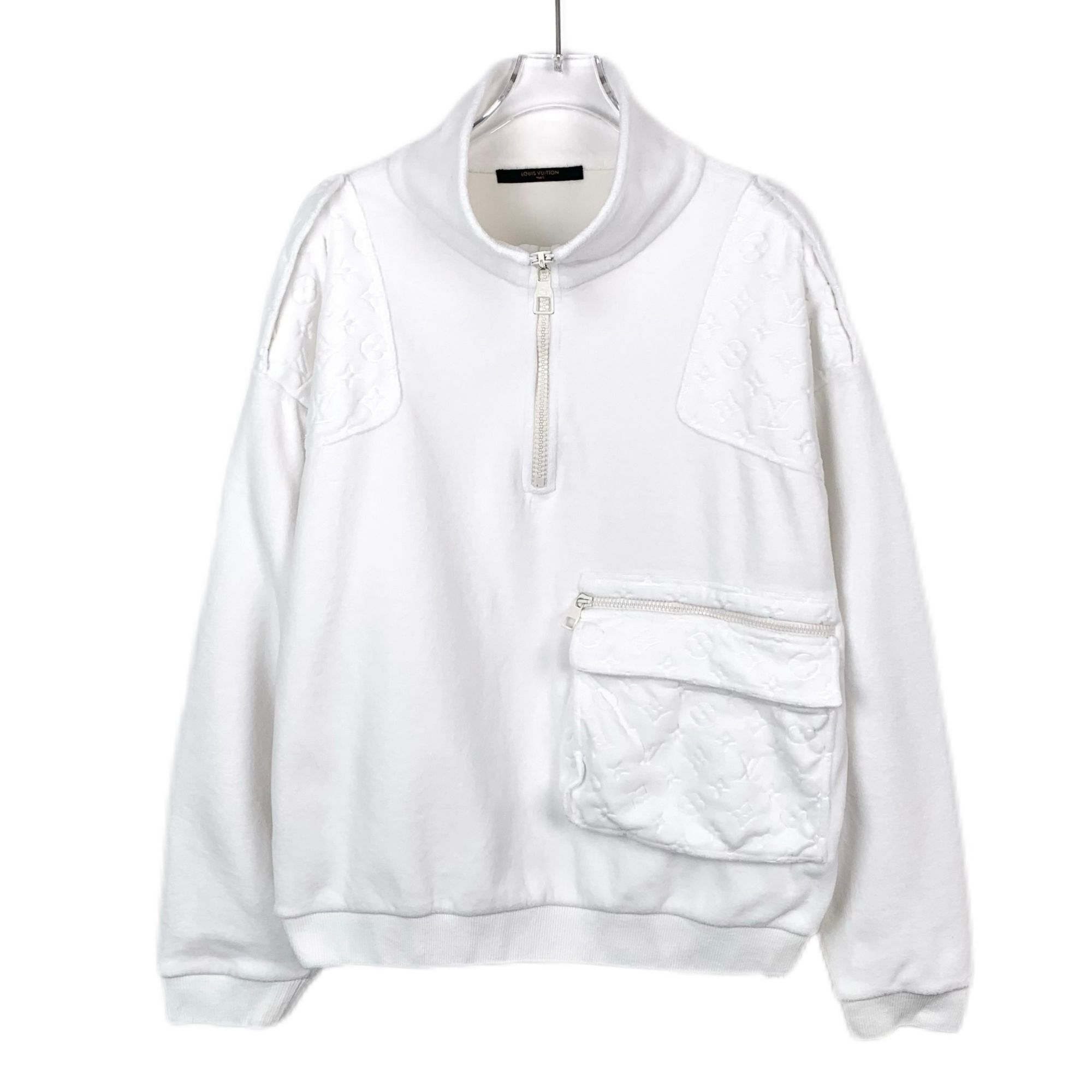 Louis Vuitton Louis Vuitton White Logo Embossed Half-Zip Cotton Sweatshirt Size US M / EU 48-50 / 2 - 1 Thumbnail