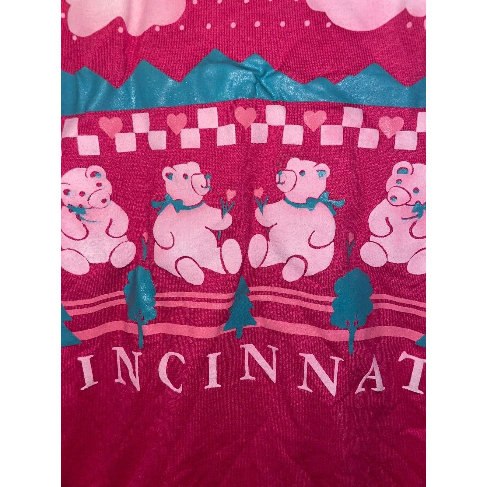Jerzees Vintage Cincinnati Pink Shirt Teddy Bear Tee 1988 80s VTG S Size US S / EU 44-46 / 1 - 3 Thumbnail