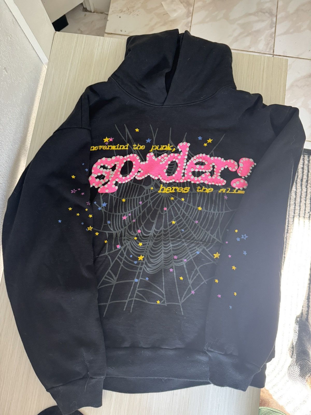 L – Sp5der P*NK V2 Hoodie Black – Authentic