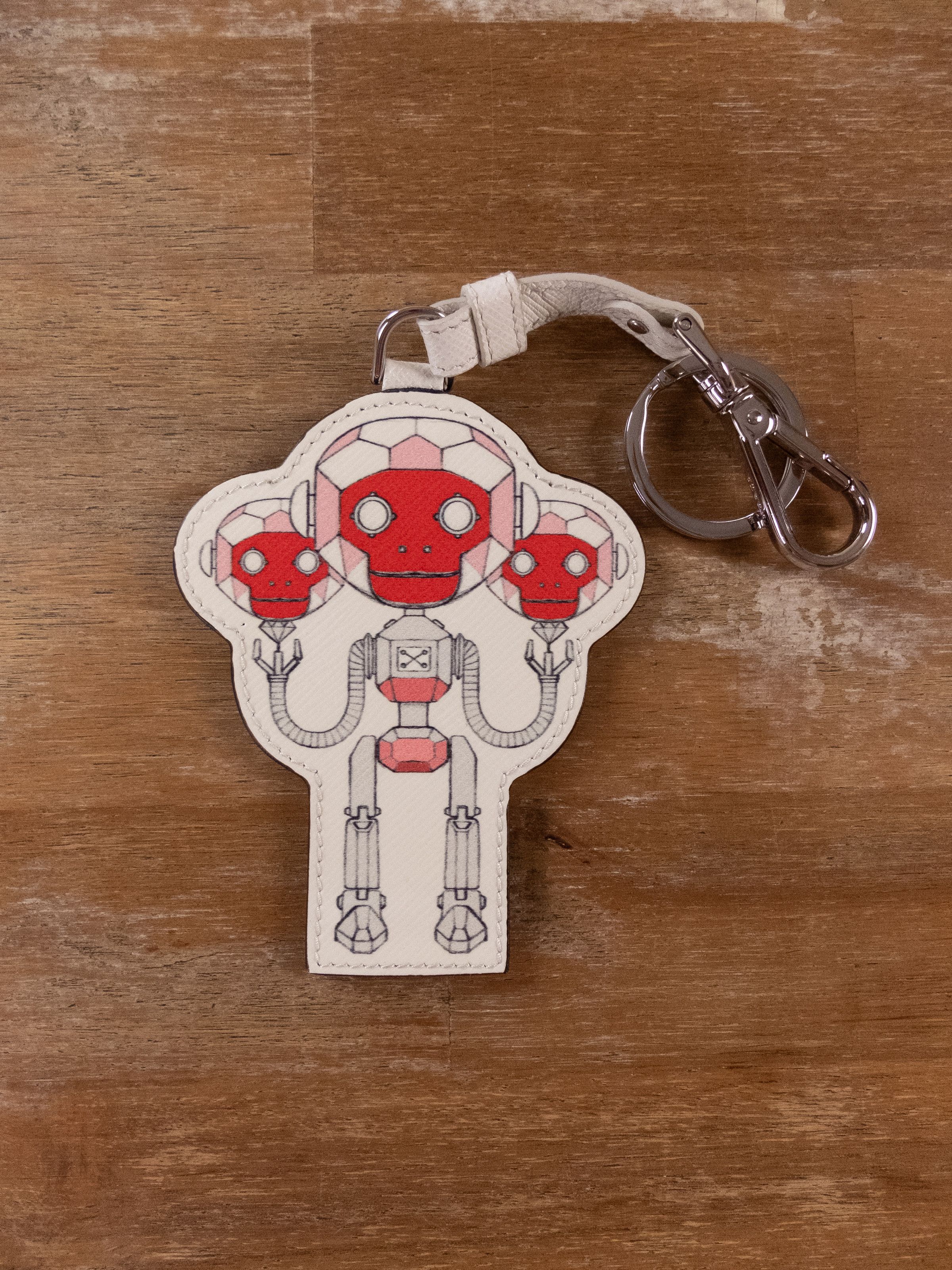 image of Prada White Leather Robot Monkey Figure Key Ring Charm, Men's