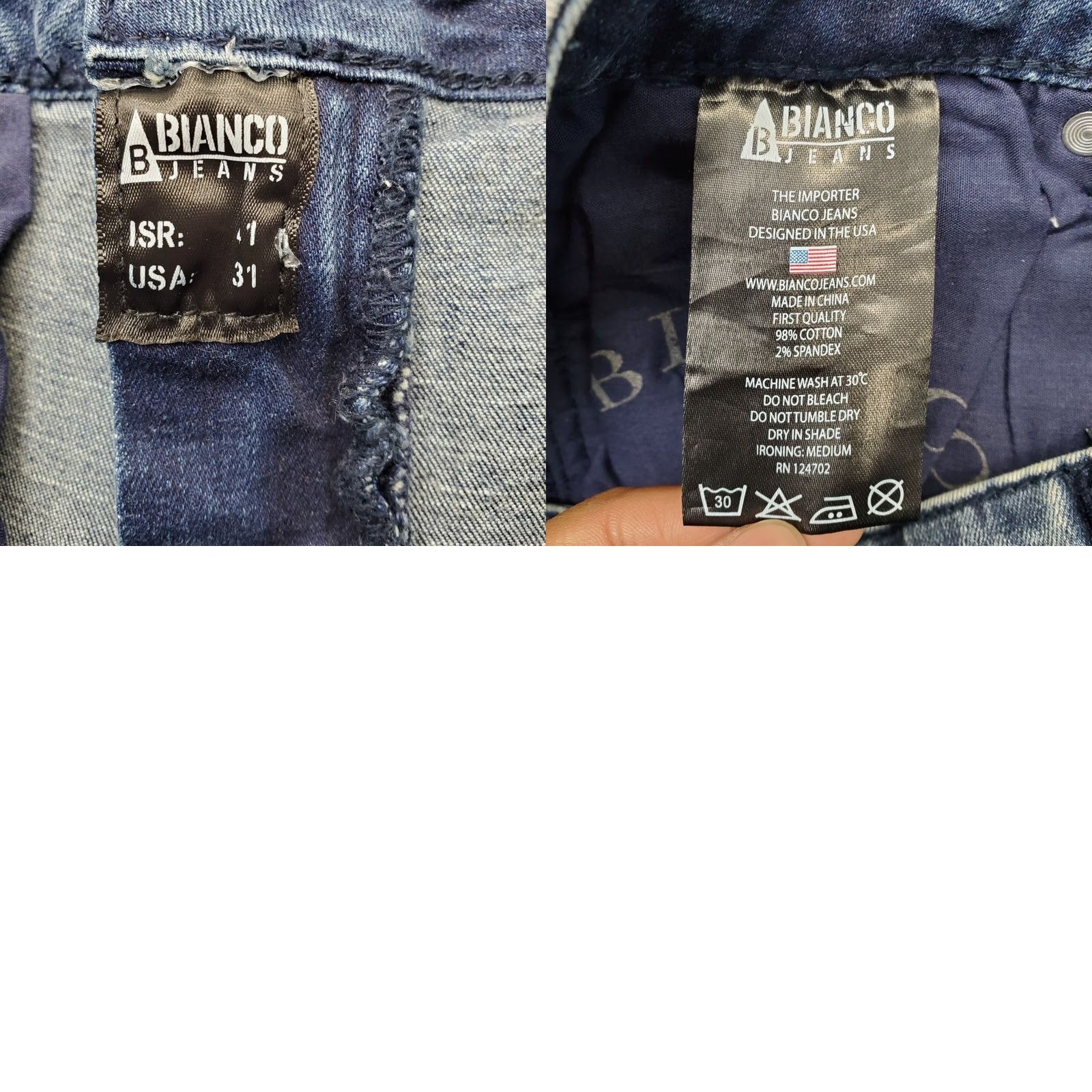 Vintage Bianco Jeans Womens Size 31 Blue Denim Stretch Whiskered Frayed Hem Straight Leg Jeans Size 24" / US 00 / IT 34 - 8 Thumbnail
