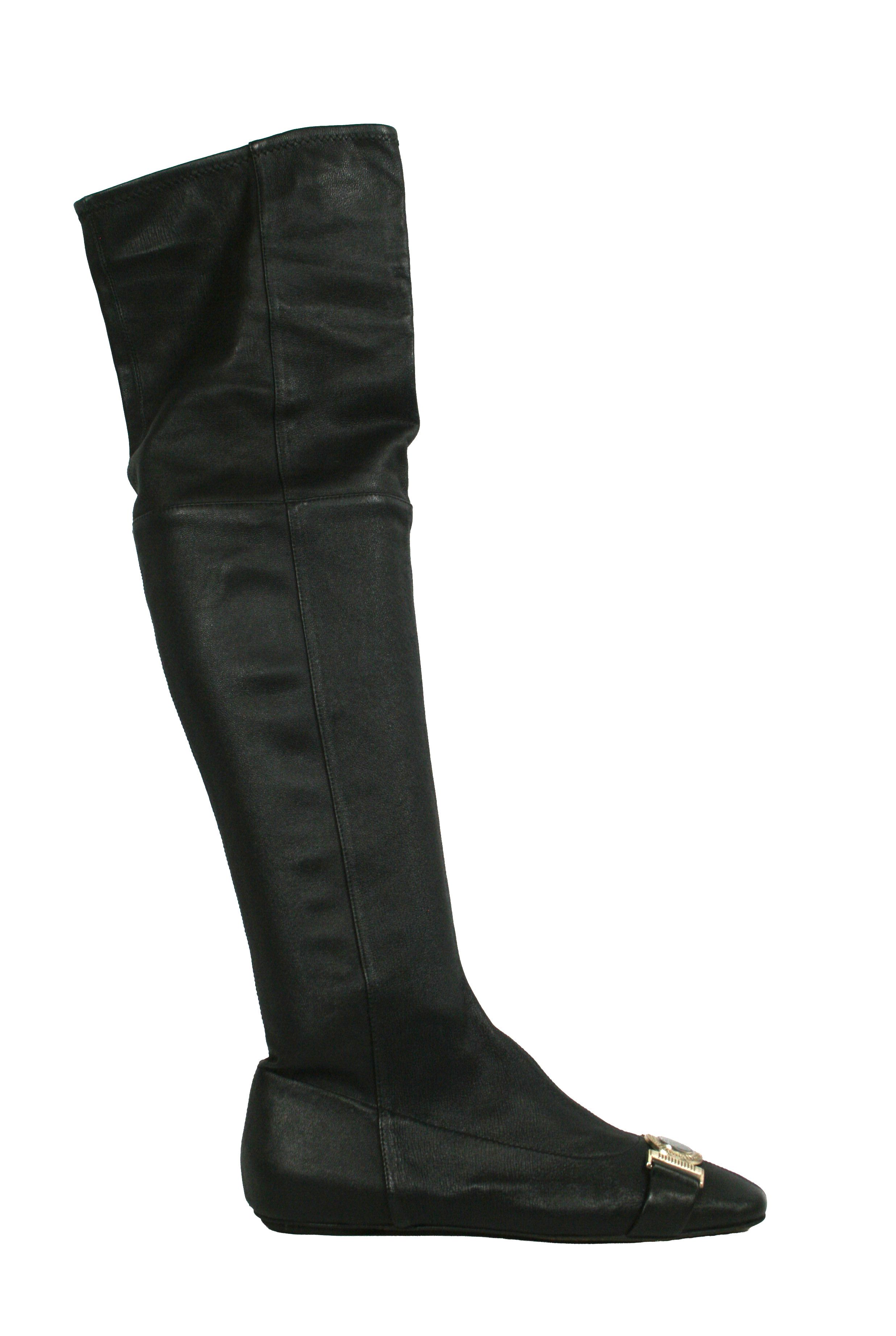 00S Medusa Logo Straps Leather Y2K Overknees Boots Vintage