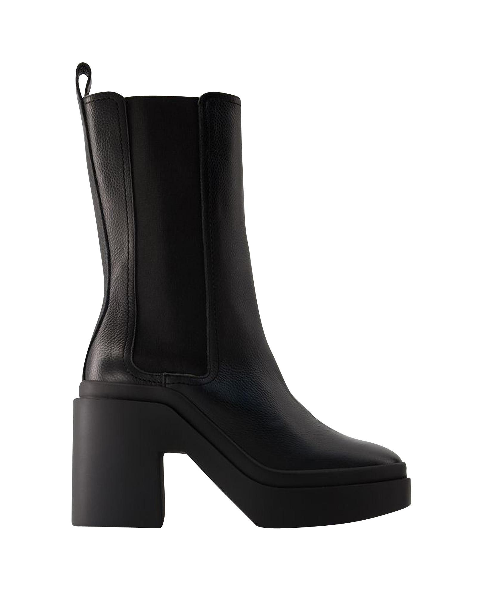 image of Robert Clergerie Grained Calfskin Ankle Boots With Ankle Strap Closure And Round Toe Shape in Black