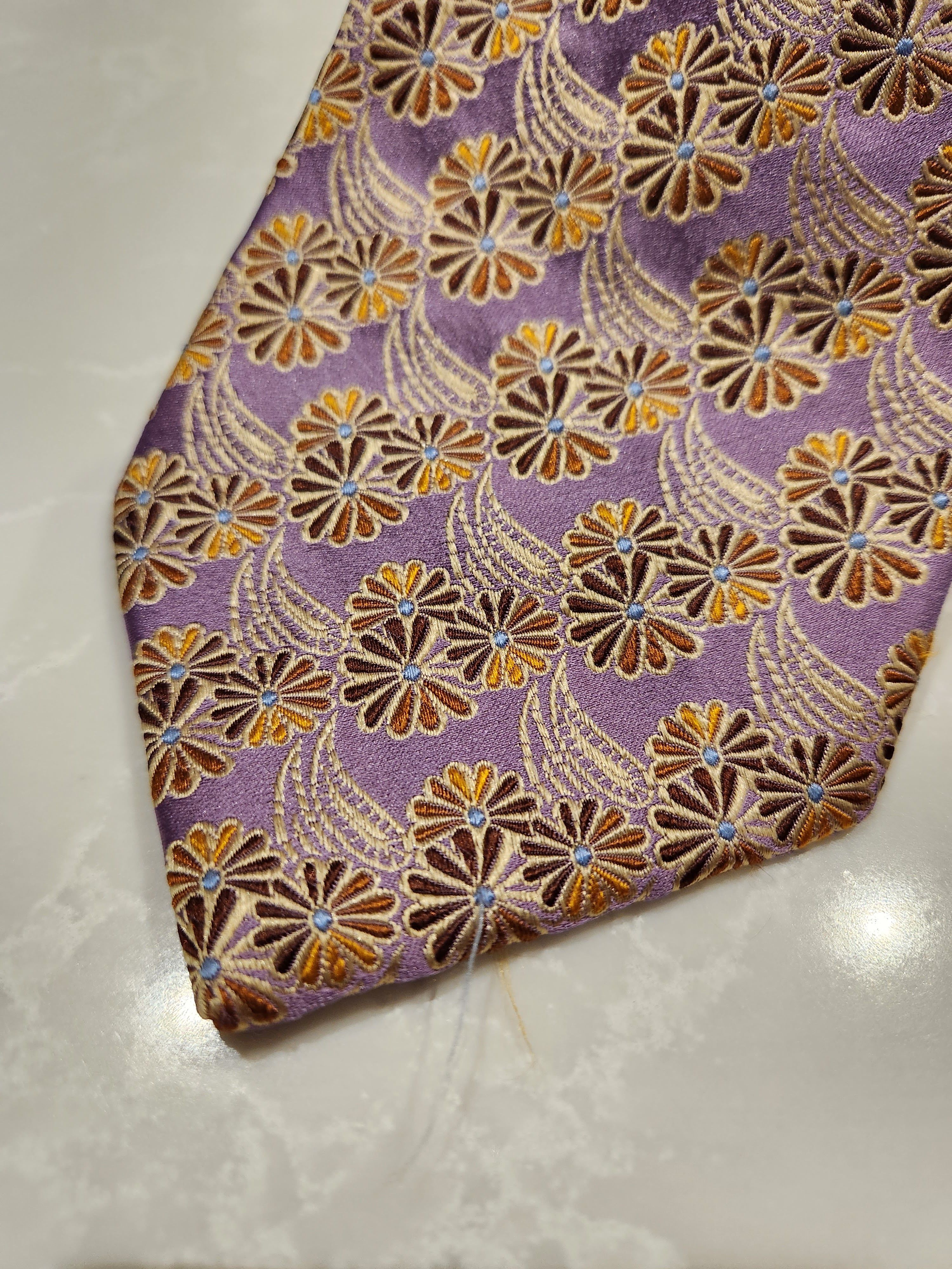 Robert Talbott BEST IN CLASS Purple Gold Floral Pattern Tie Size ONE SIZE - 4 Thumbnail