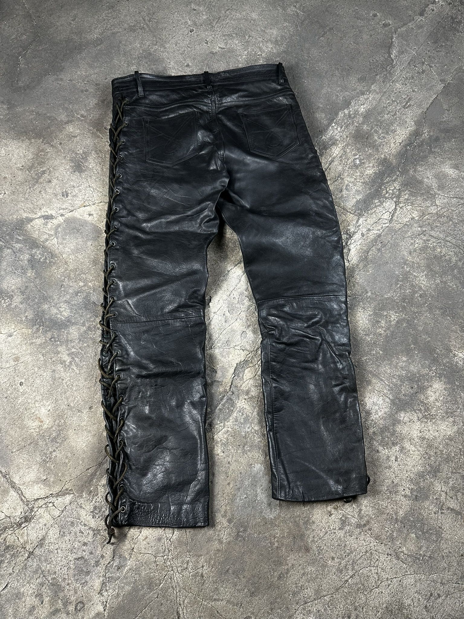 Genuine Leather 90s Vintage Avant Garde Oversized Leather Biker Pants Size US 34 / EU 50 - 5 Thumbnail