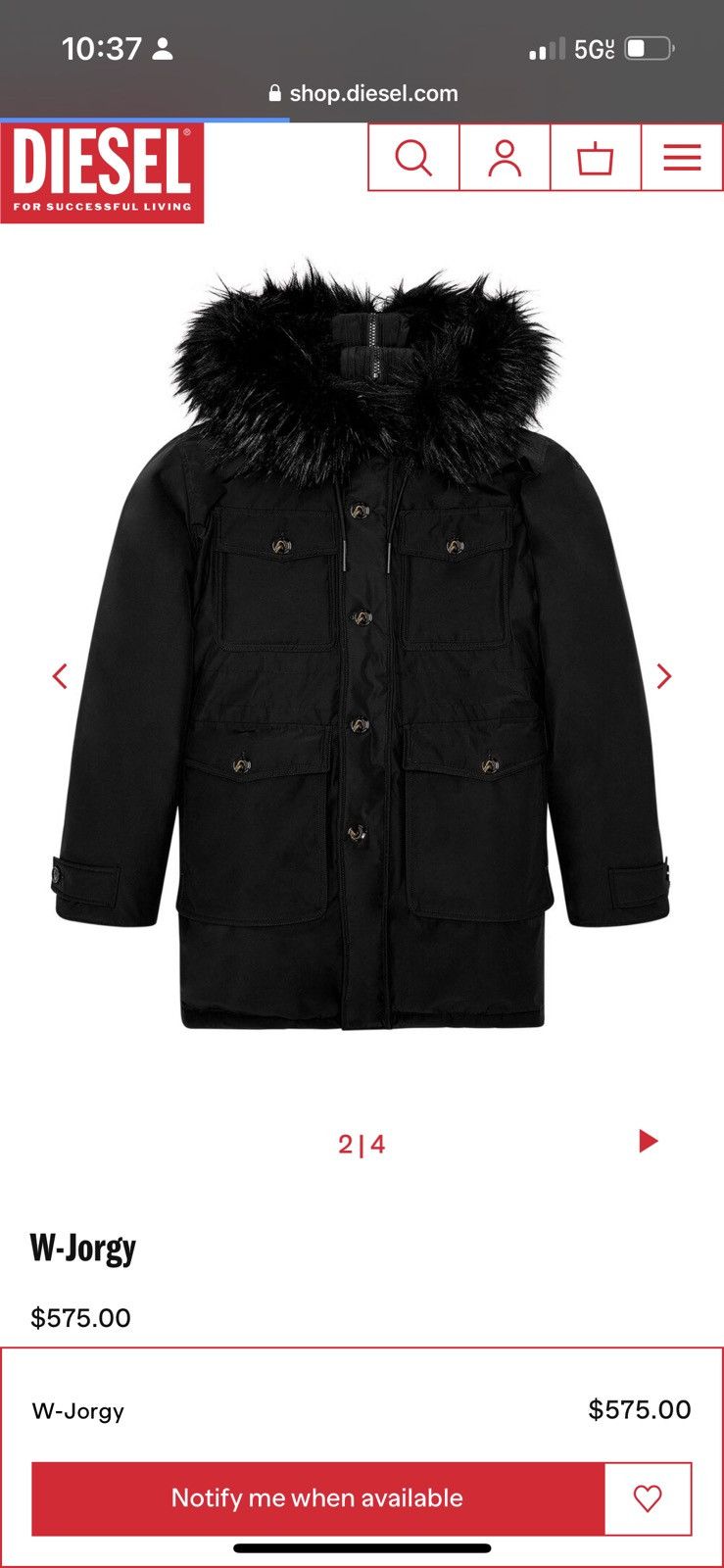 Diesel Diesel W-Jorgy Padded Parka Size US XXL / EU 58 / 5 - 6 Thumbnail