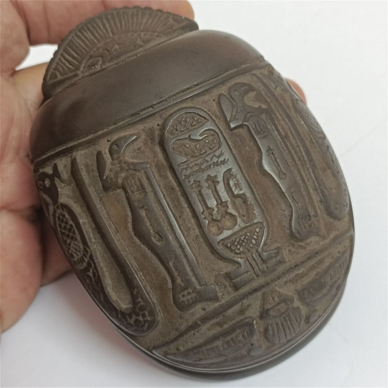 Handmade Hand-carved Egyptian scarab featuring hieroglyphs Size ONE SIZE - 1 Thumbnail