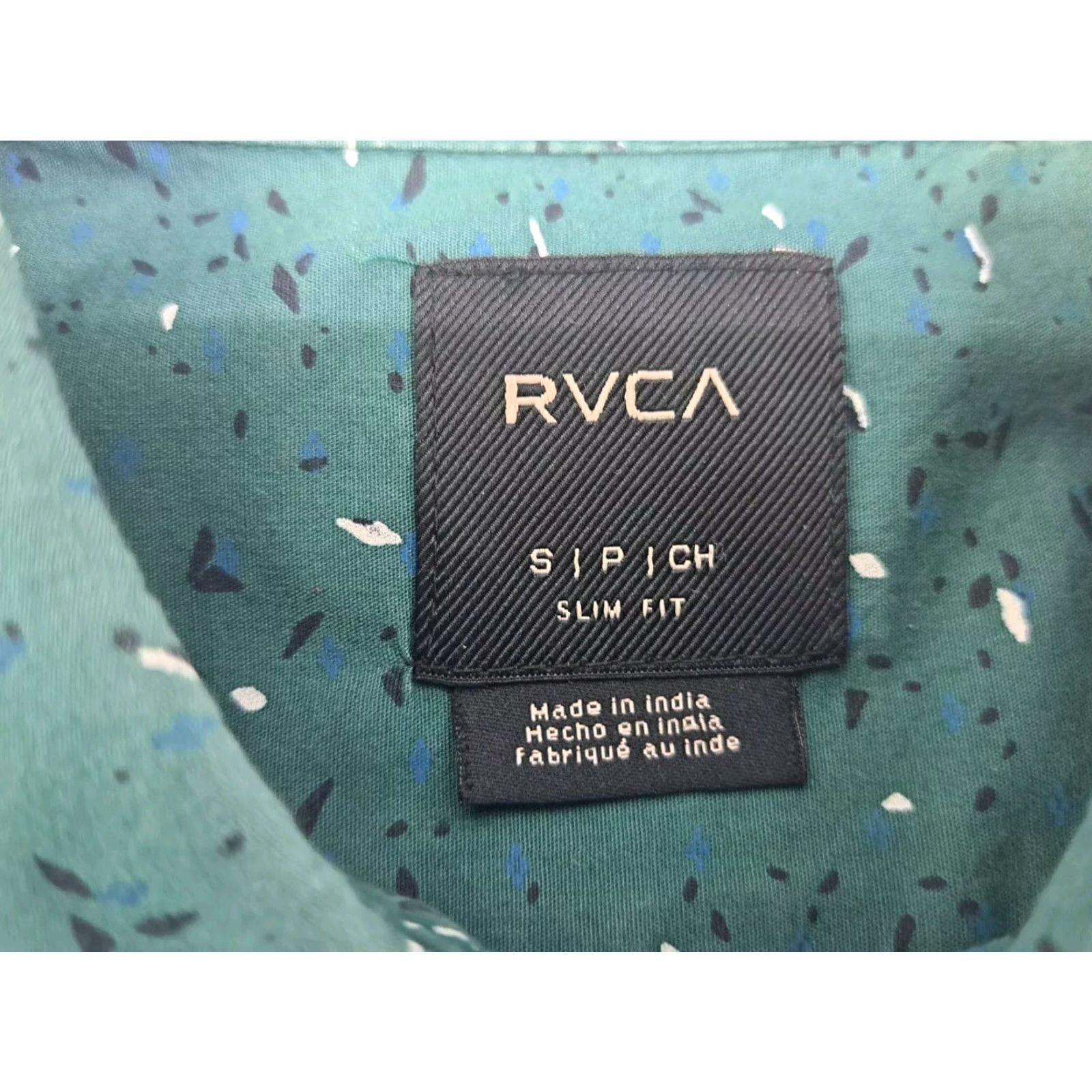 RVCA RVCA Button-Up Shirt Slim Fit Short Sleeve Mens Small Green Black/White speks Pattern Casual Club/Travel 5780 Size US S / EU 44-46 / 1 - 2 Thumbnail