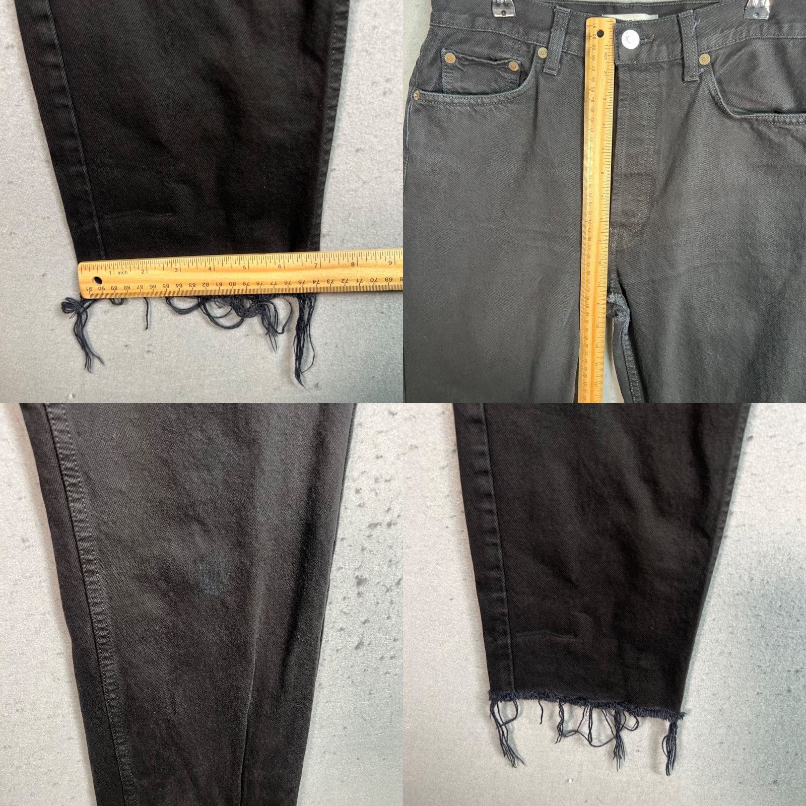 RE/DONE Re/Done Originals Womens 29 Black High-Waist Straight-Leg Jeans W/ Frayed Hem - 5-Pocket Denim Cotton Blend Button Rise High Vintage No Size 29" - 8 Thumbnail