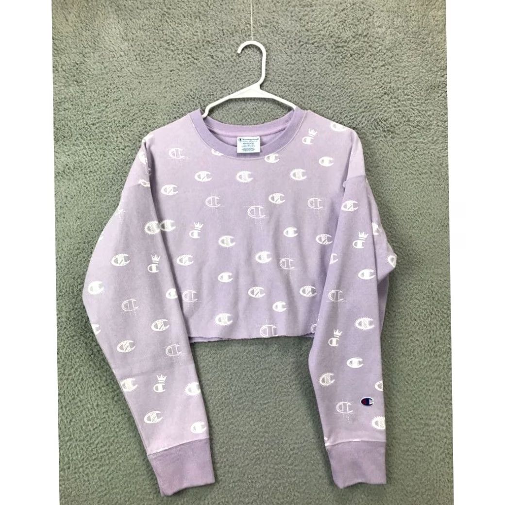 Champion Champion Sweatshirt Womens Medium Purple Crop Reverse Weave Pullover Logo Ladies Size M / US 6-8 / IT 42-44 - 3 Thumbnail