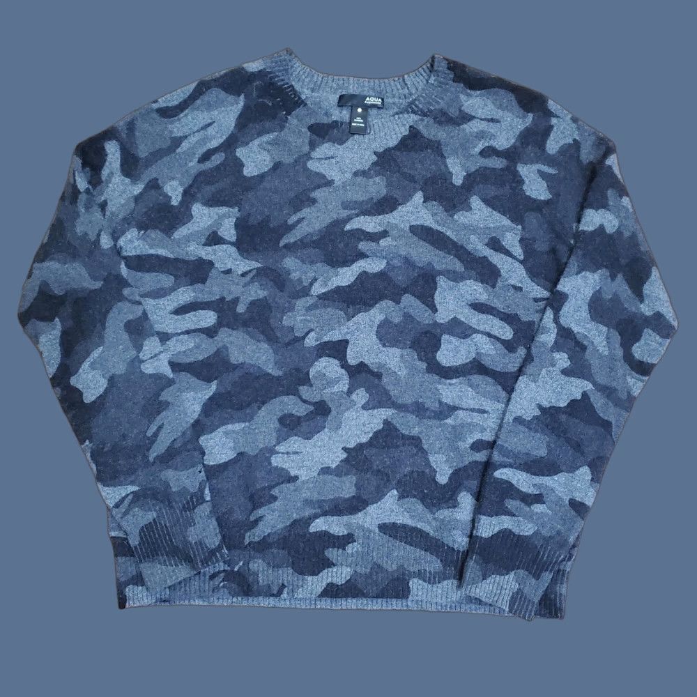 AQUA AQUA Cashmere Womens Small Gray Camouflage Crewneck Pullover 100% Cashmere Sweater - Knit Long Sleeve Crew Neck Modern Army Size S / US 4 / IT 40 - 1 Thumbnail