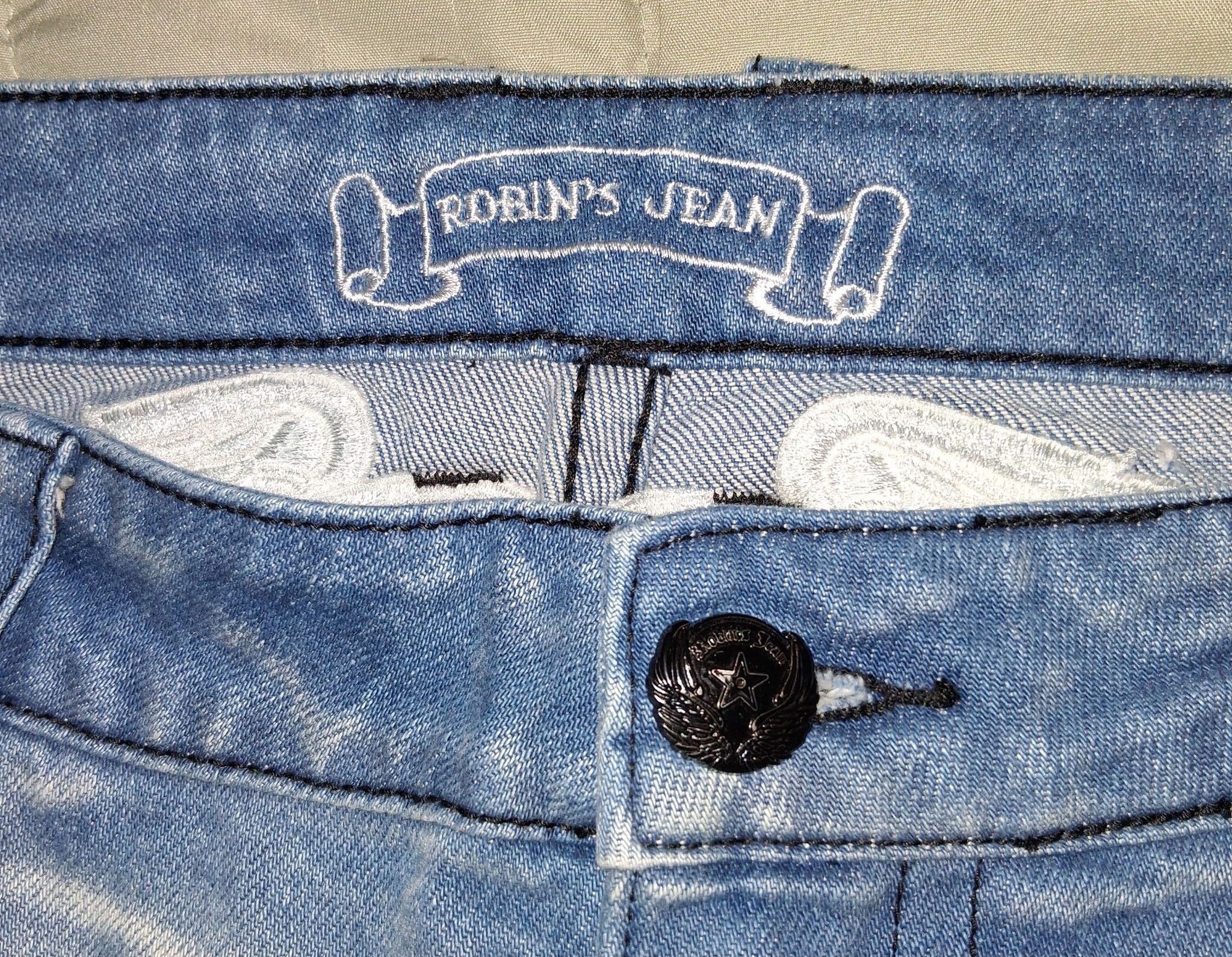 Robins Jeans Omaha Light Wash w/Clear & Sapphire Crystals Size US 36 / EU 52 - 6 Thumbnail
