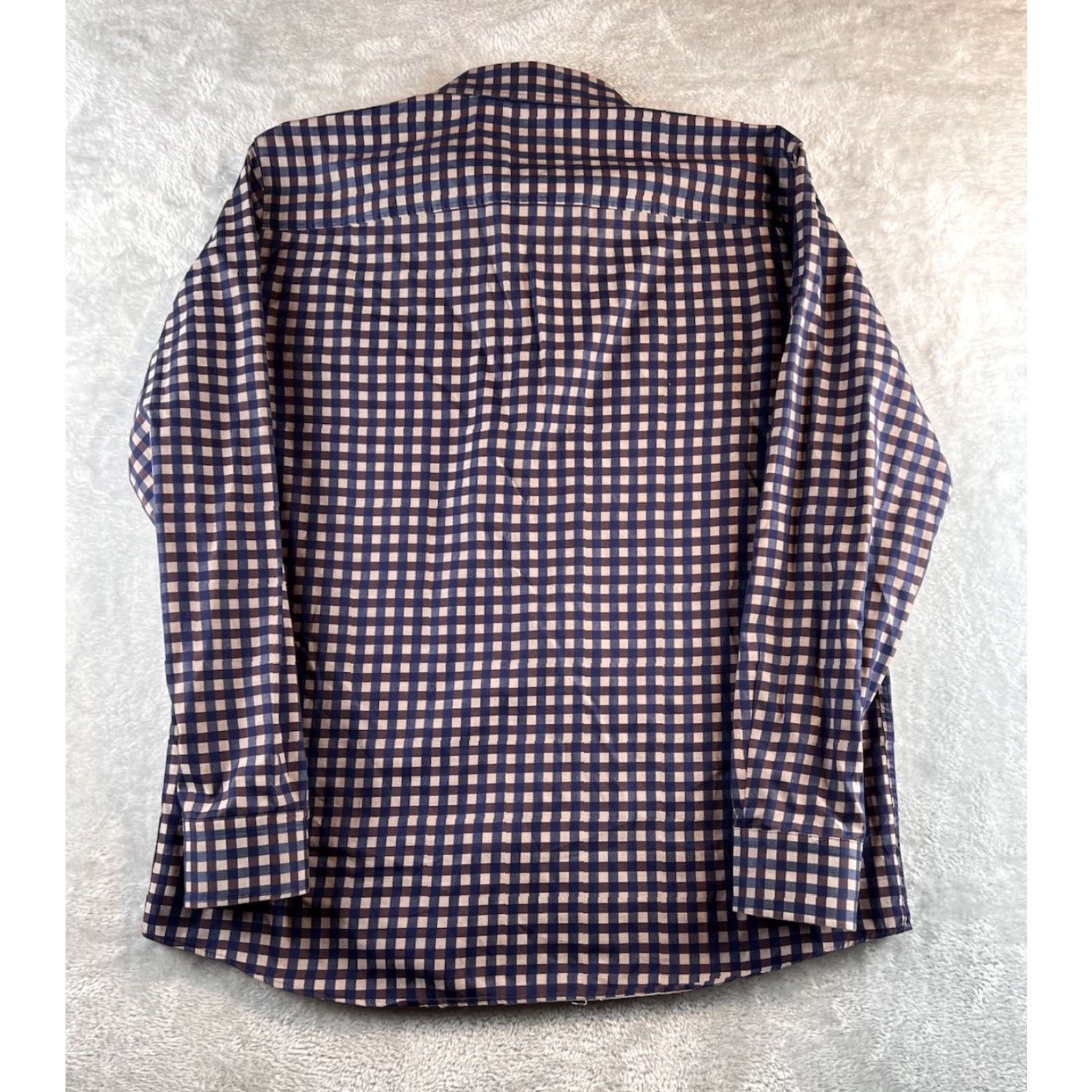 Johnston & Murphy Johnston Murphy Button-Up Shirt Mens L Brown Navy Preppy Cotton Button Collar Long Sleeve Knit Collarless? Size US L / EU 52-54 / 3 - 2 Thumbnail