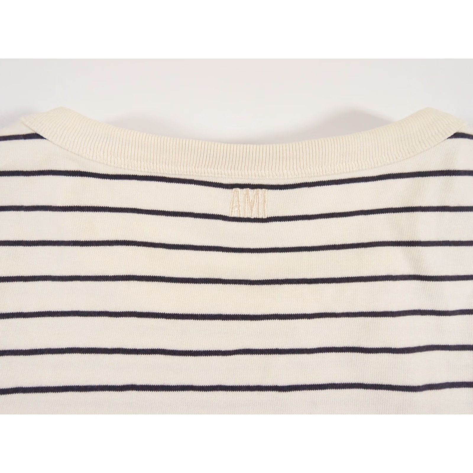 Vintage VINTAGE AMI Women's T-Shirt Long Sleeve Crew Neck Casual Knit Cotton Size Large Ivory Striped Heart Logo Size L / US 10 / IT 46 - 6 Thumbnail