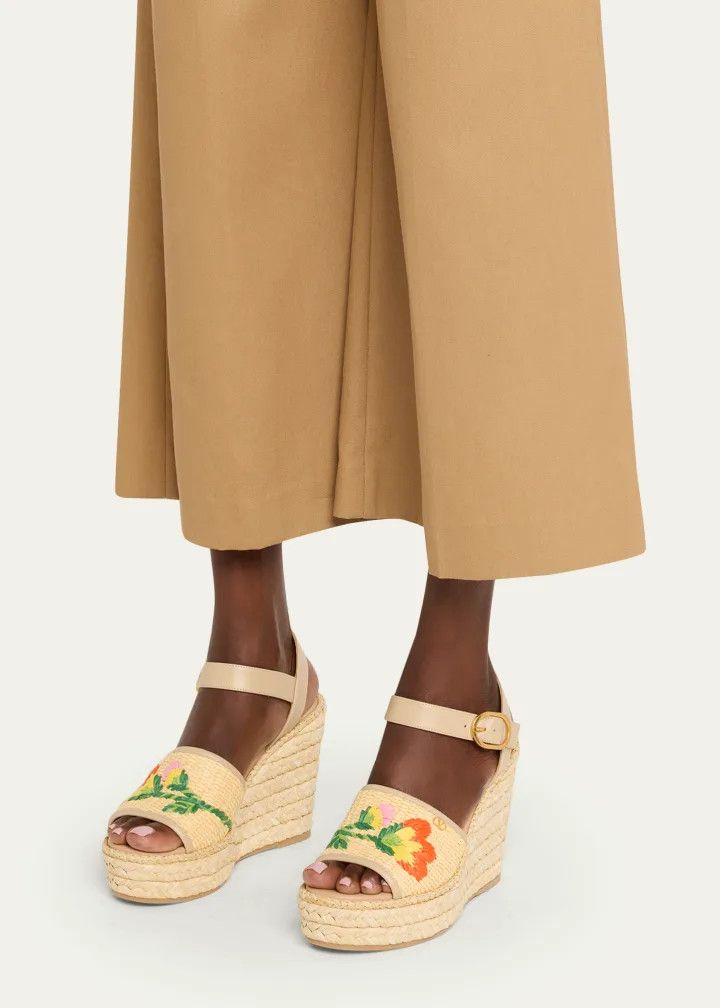 Valentino os11x0126 Bribri Raffia Flower Wedge Espadrille Sandals Size US 11 / IT 41 - 5 Thumbnail