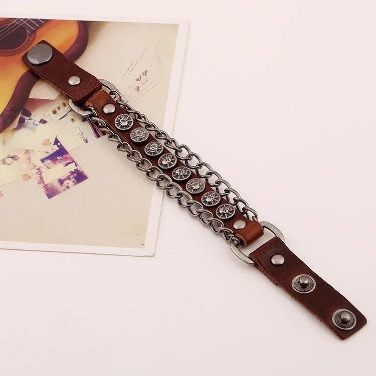 Other Leather Round Skull Handmade Skeleton Bangles Bracelets Size ONE SIZE - 4 Thumbnail