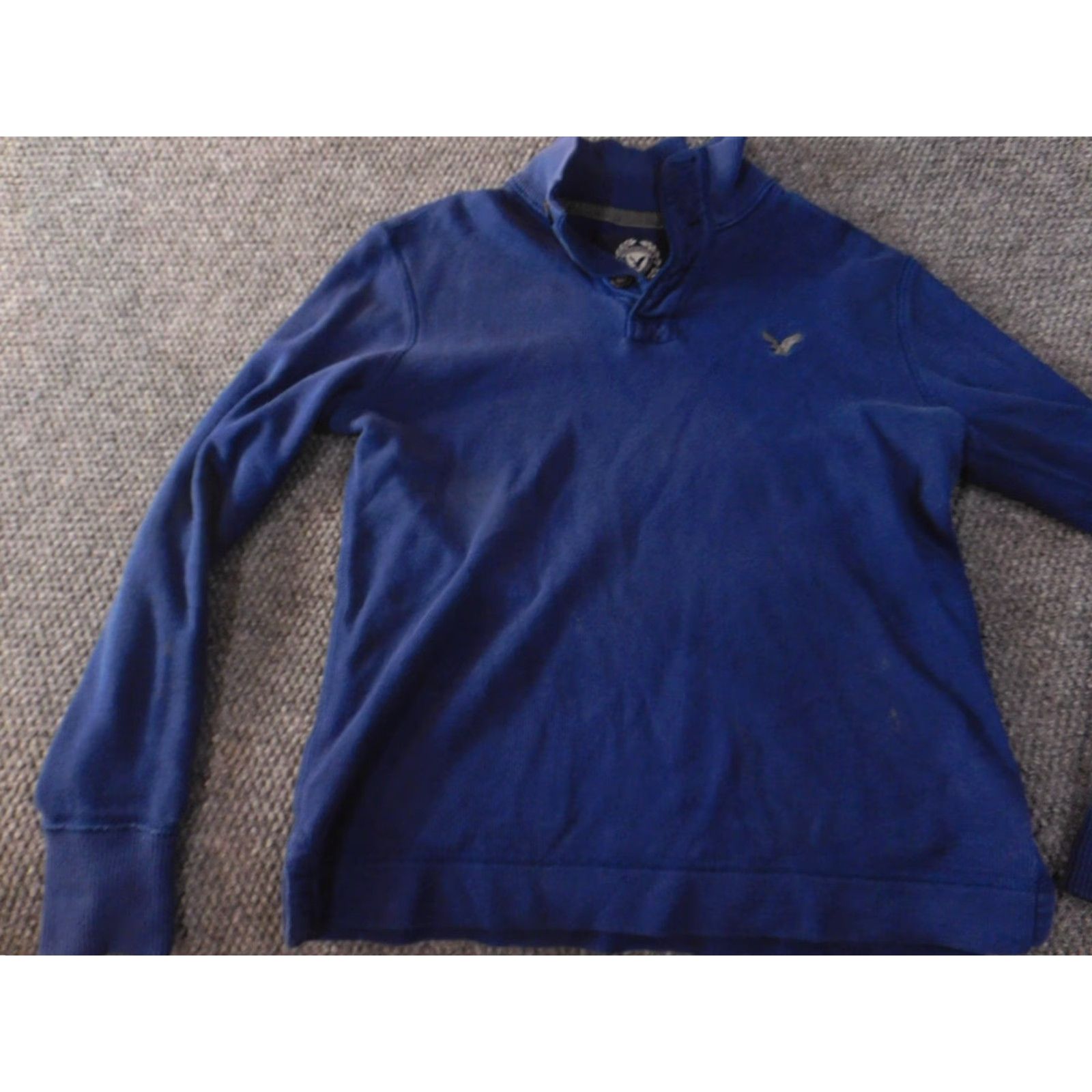 American Eagle Outfitters VINTAGE not applicable American Eagle Outfitters Sweater Mens XS Blue Cable-Knit Mock Neck Zip Pullover Full Zip Athletic Size US XS / EU 42 / 0 - 4 Thumbnail