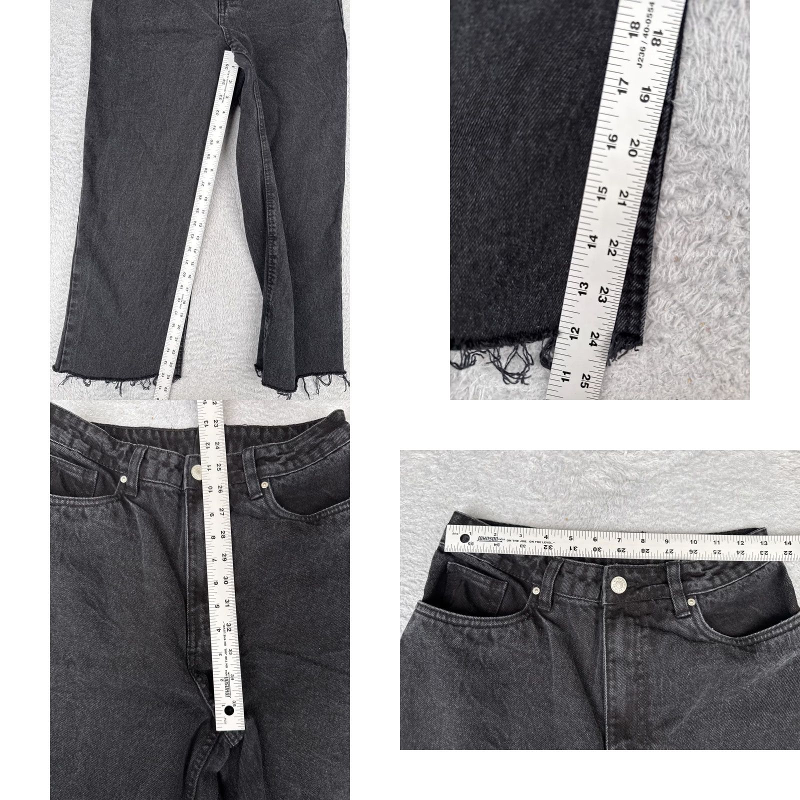 Vintage Refuge Jeans Junior 7 Black Denim Wide Leg Distressed Cotton High 26x24 Size 28" / US 6 / IT 42 - 8 Thumbnail