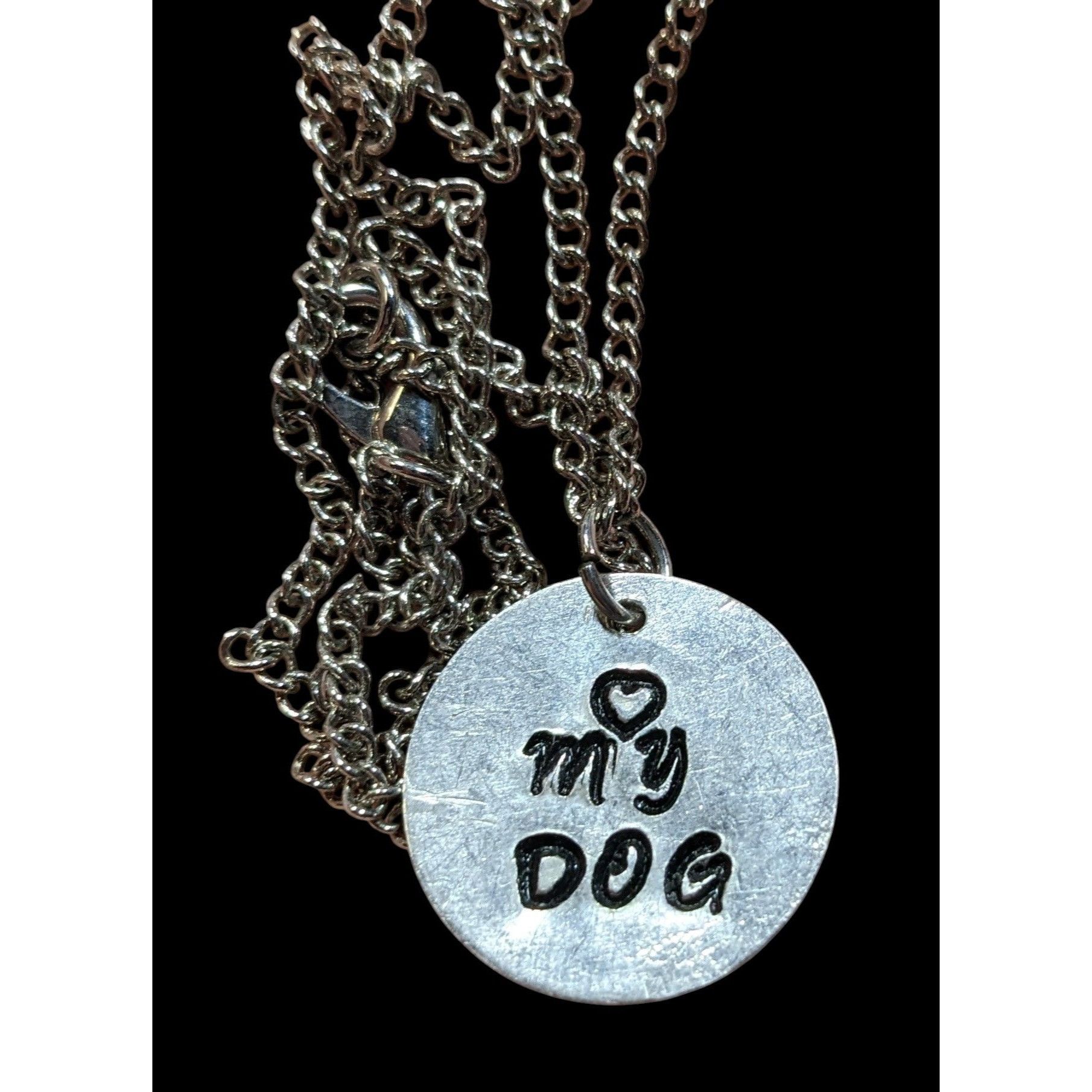 Handmade Love My Dog Hand Stamped Silver Tone Pendant Necklace Size ONE SIZE - 3 Thumbnail