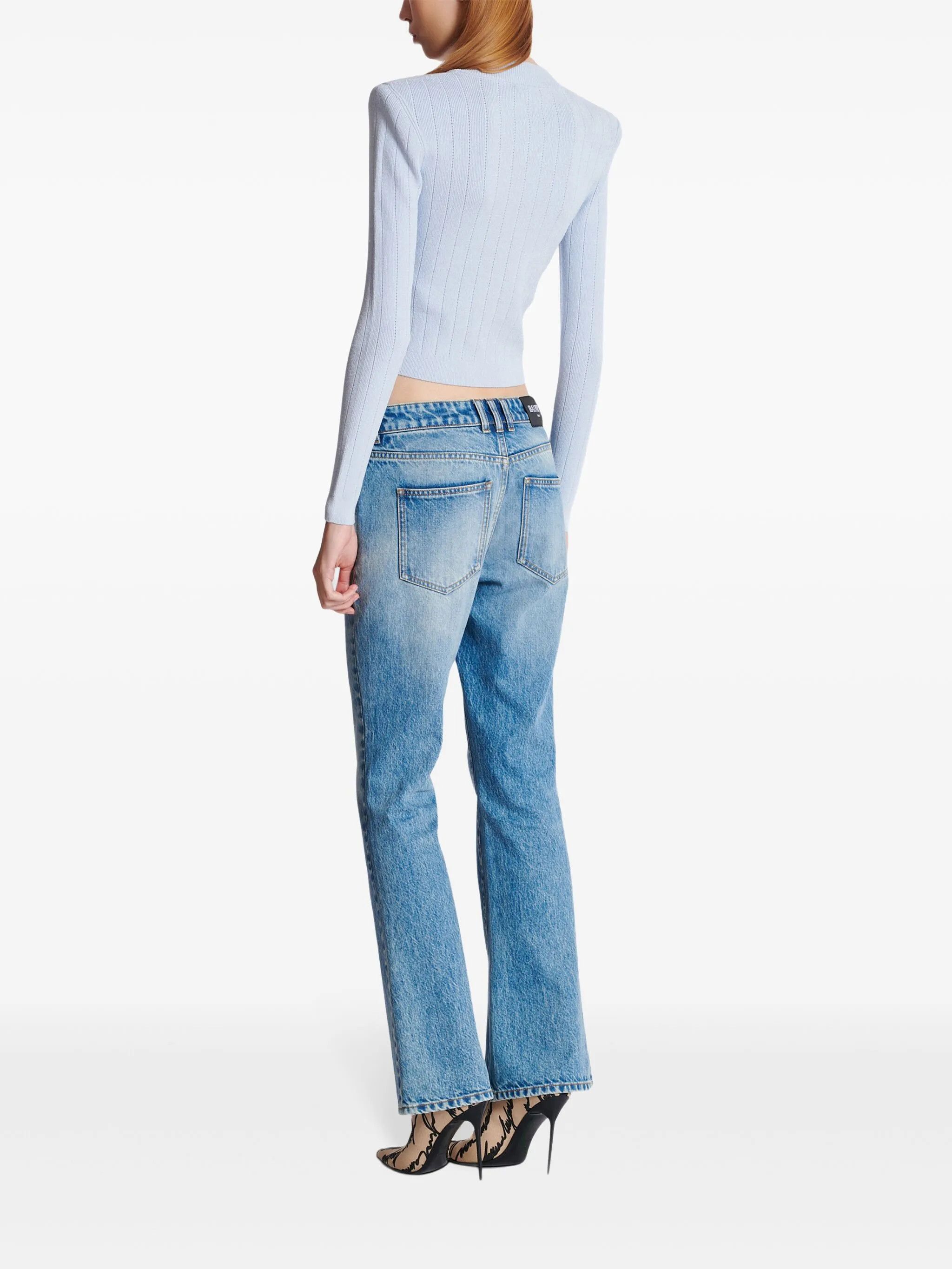 Balmain o1srvl11e1125 Engraved Button Cardigan in Light Blue Size S / US 4 / IT 40 - 4 Thumbnail