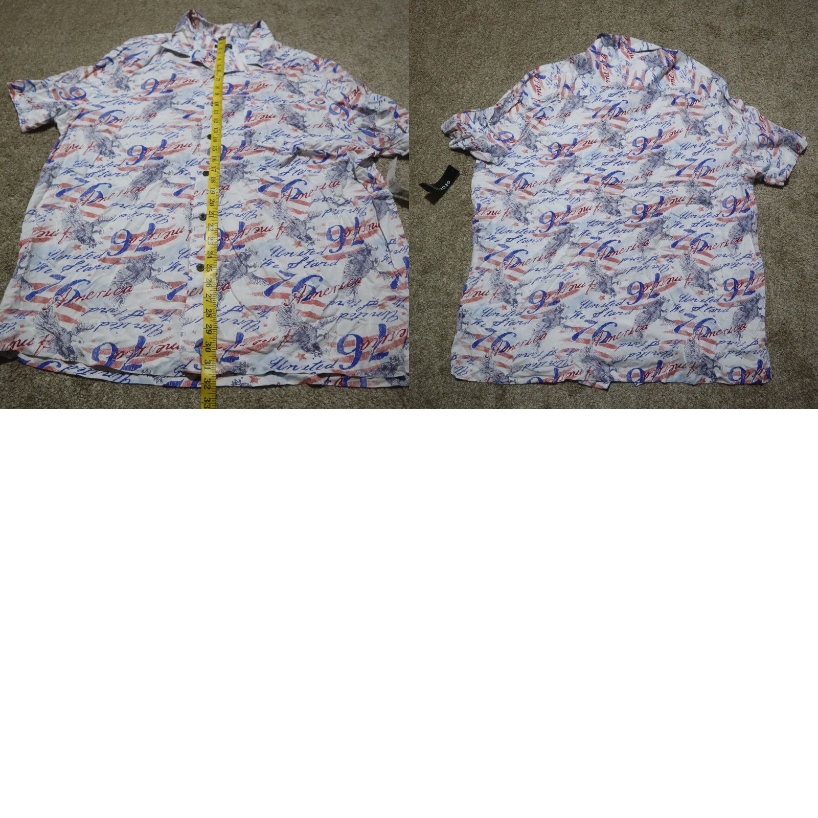 George George Shirt Men 2XL USA Eagle 1776 Button-Up Short Sleeve Multicolor Polyester Button N/A Size US XXL / EU 58 / 5 - 8 Thumbnail